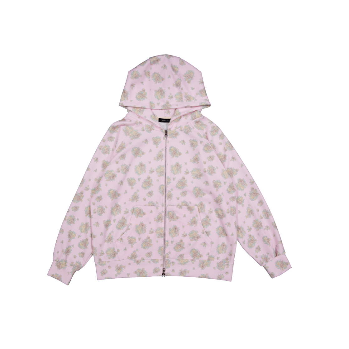 KS6BRJP001PI Kookeesee Flower Waffle Hoodie Zip Up Pink