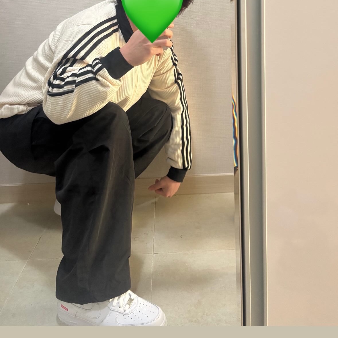 Nike x Supreme Air Force 1 Low White, Adidas Waffle Beckenbauer Track Top Wonder White - KR Sizing 착용 스타일 - 2