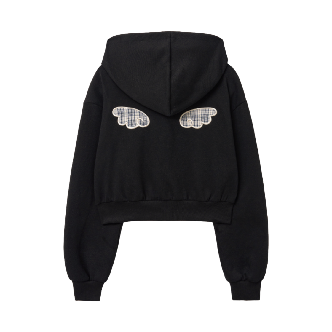 슬릭글로우 엔젤 아플리케 크롭 후드 집업 블랙(SLEEKGLOW Angel Applique Crop Hoodie Zip-Up Black) - 2