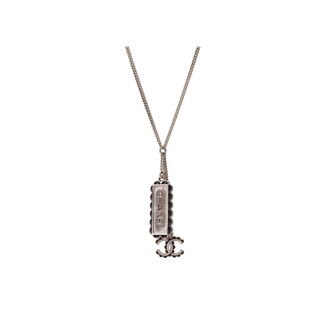 샤넬 ABE160 펜던트 네클리스 메탈 레진 스트라스 골드 펄리 그레이 블랙(Chanel ABE160 Pendant Necklace - Metal Resin Strass in Gold, Pearly Gray, and Black)