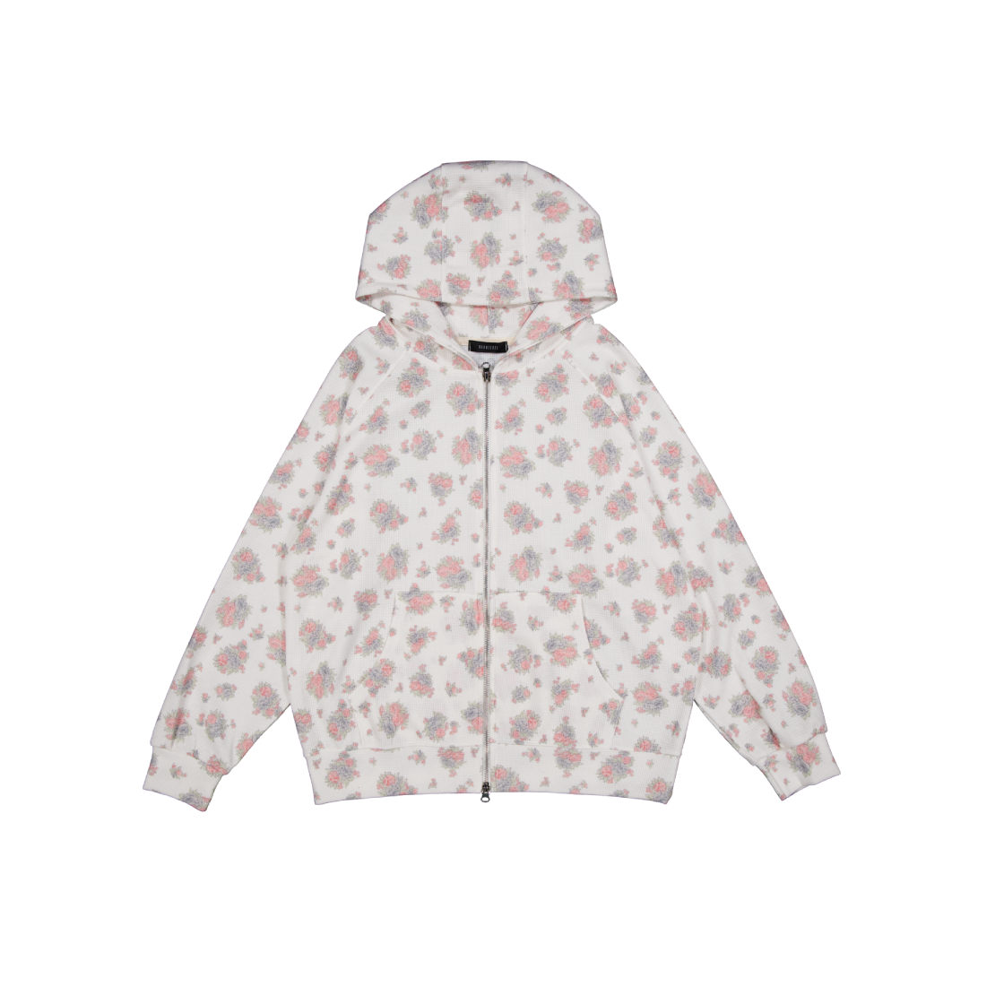 KS6BRJP001IV Kookeesee Flower Waffle Hoodie Zip Up Ivory