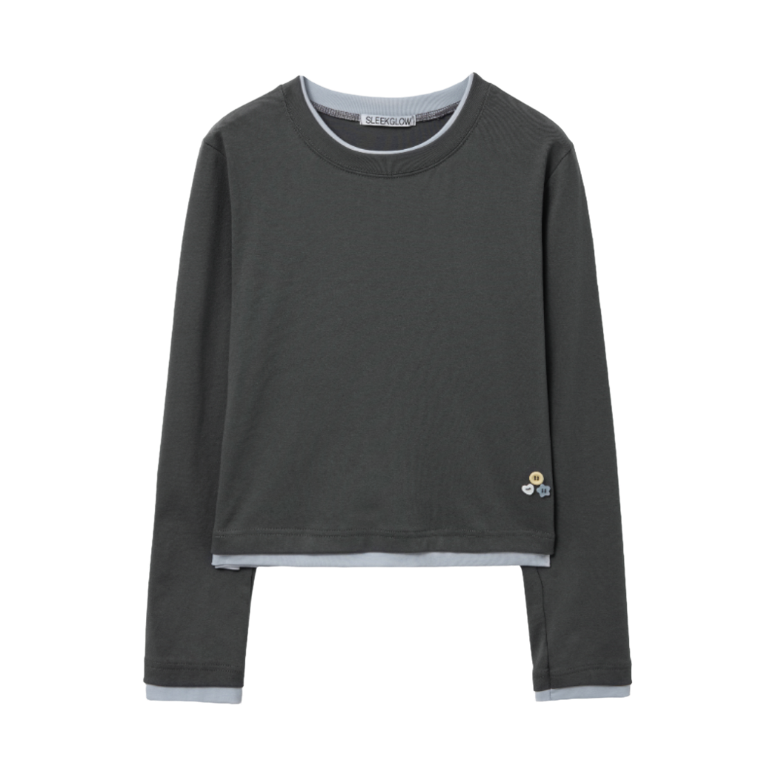 슬릭글로우 컬러 레이어드 버튼 롱 슬리브 차콜(SLEEKGLOW Color Layered Button Long Sleeve Charcoal)
