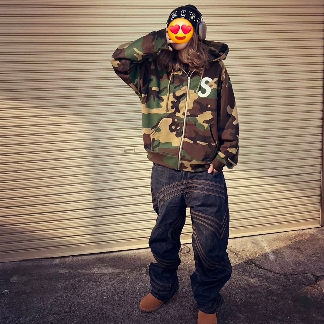 Supreme S Logo Zip Up Hooded Sweatshirt Woodland Camo - 25FW 착용 스타일 - 1