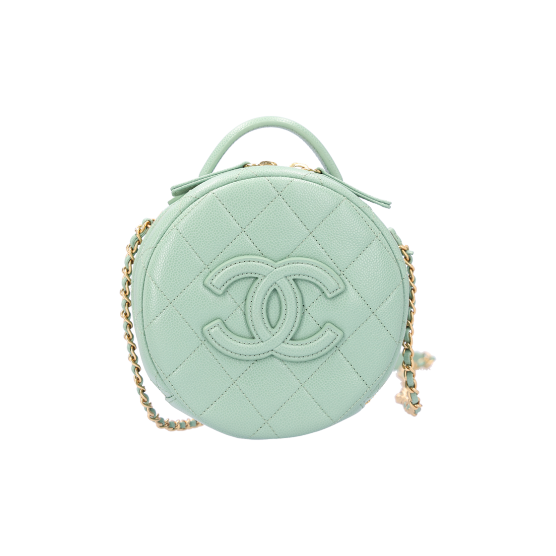샤넬 AS3875 탬버린 탑핸들 백 그레인드 카프스킨 & 골드 메탈 라이트 그린 금장(Chanel AS3875 Tambourine Top Handle Bag in Grained Calfskin & Gold Metal, Light Green)