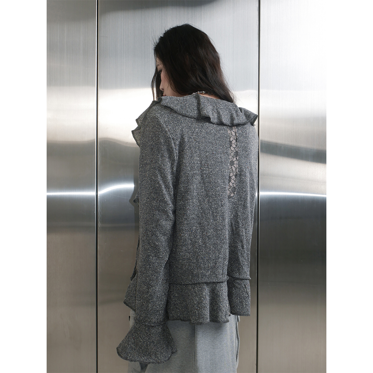 스틸레써디 러플 가디건 그레이(Still Lethardy Ruffle Cardigan Grey) - 6