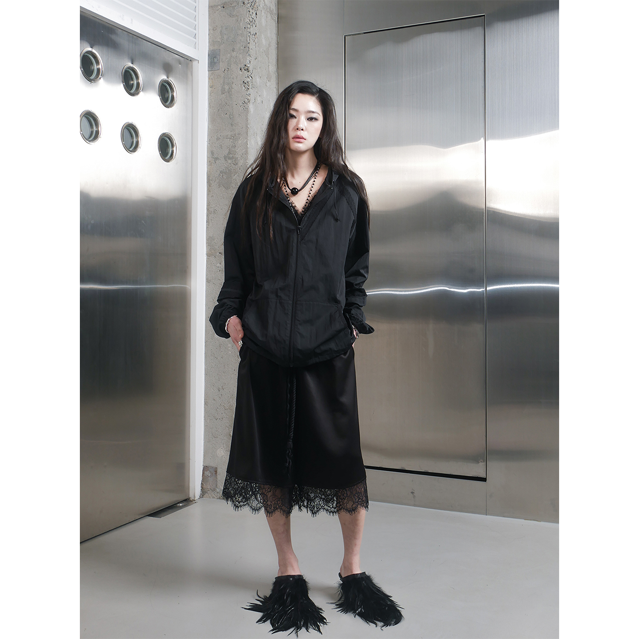 스틸레써디 레이스 라인 윈드브레이커 블랙(Still Lethardy Lace-Line Windbreaker Black) - 4