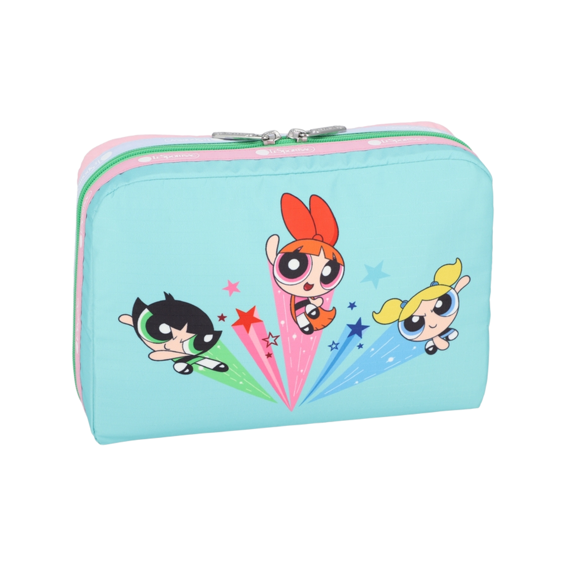 레스포색 파워퍼프걸 핑크/민트 엑스라지 렉탱귤러 코스메틱 파우치(Lesportsac PPG Pink/Mint Extra Large Rectangular Co) - 2