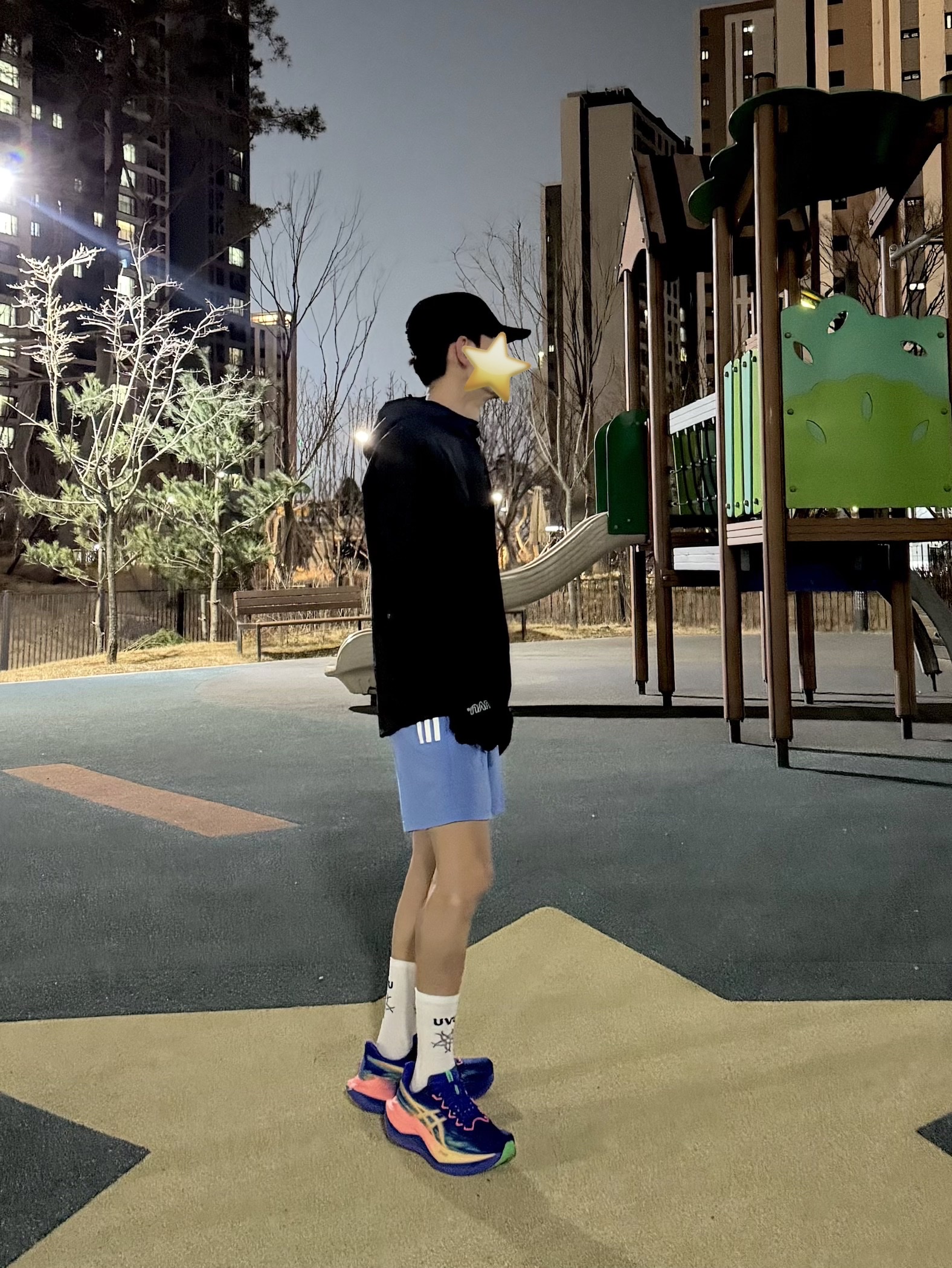 Asics Superblast 3 Cobalt Burst Light Orange, UVU Tokyo '26 Running Sock White 착용 스타일