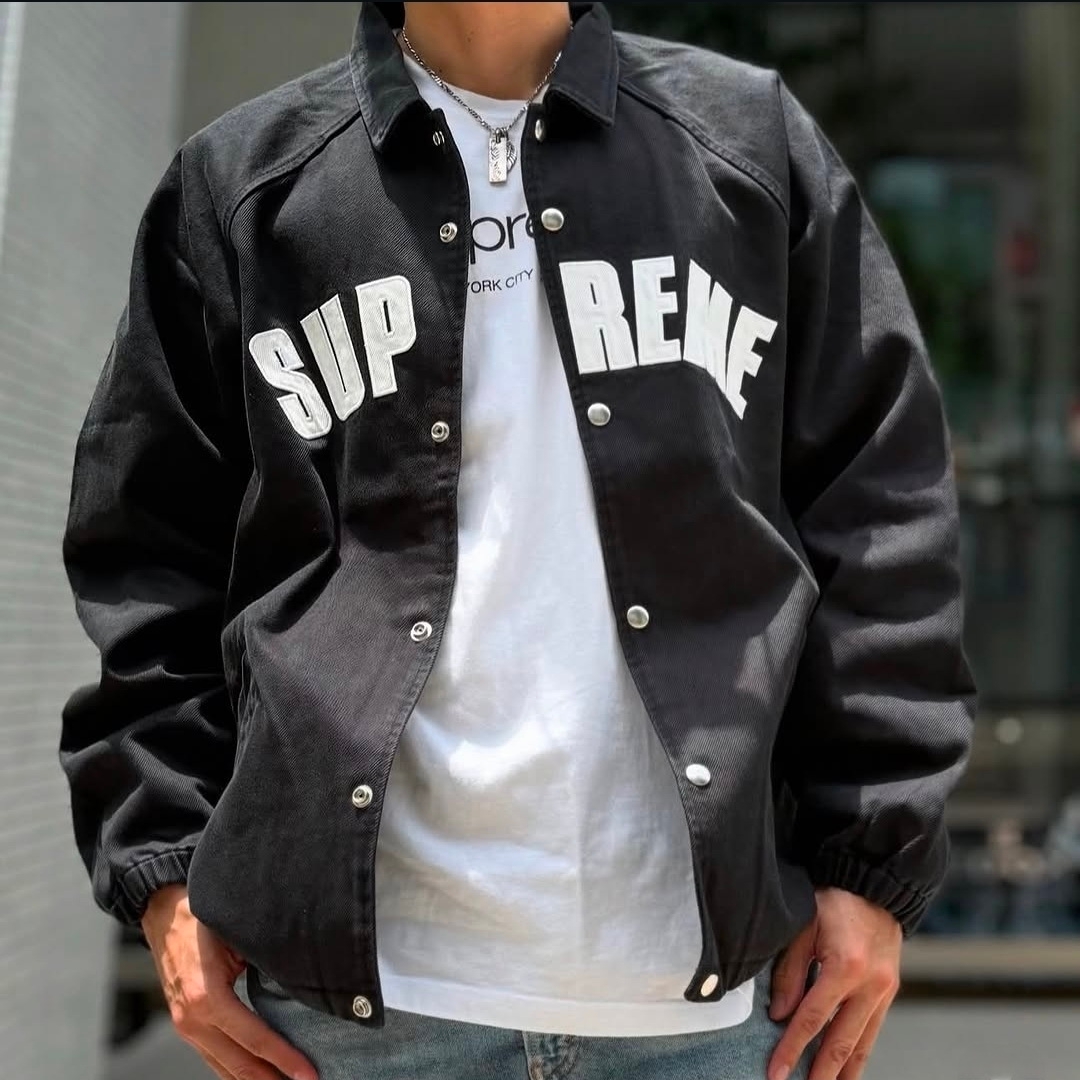 Supreme Arc Denim Coaches Jacket Black - 25SS 착용 스타일 - 2