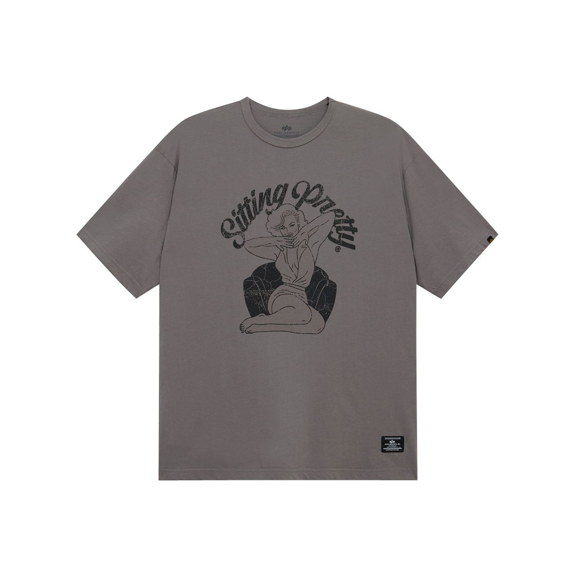 알파 인더스트리 릴랙스드 시팅 프리티 티셔츠 미드 그레이(ALPHA INDUSTRIES Relaxed Sitting Pretty Tee Mid Gray)