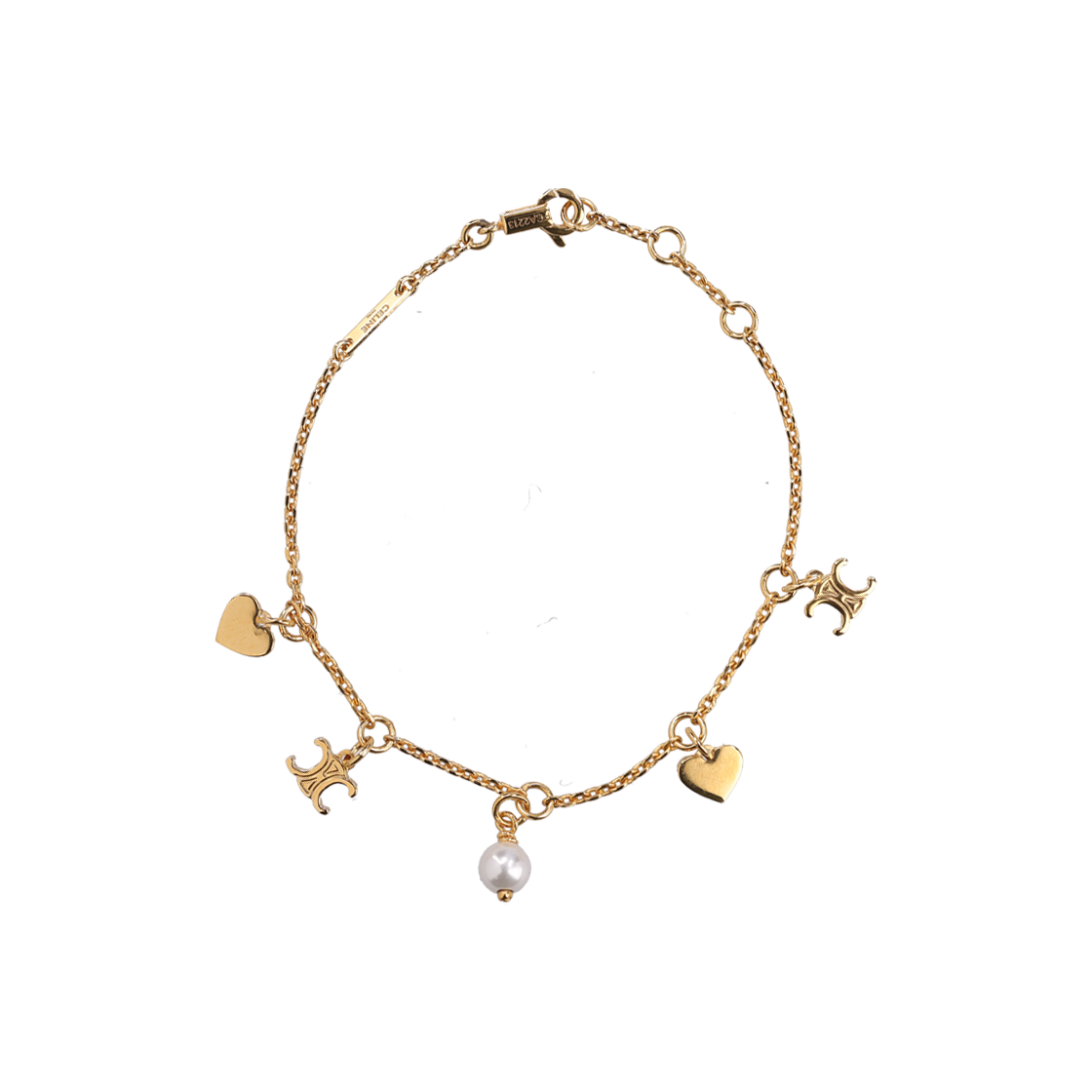 셀린느 꾀흐 참 브레이슬릿 브라스 골드 & 레진 펄(Celine Cuir Charm Bracelet in Gold Brass & Resin Pearl)