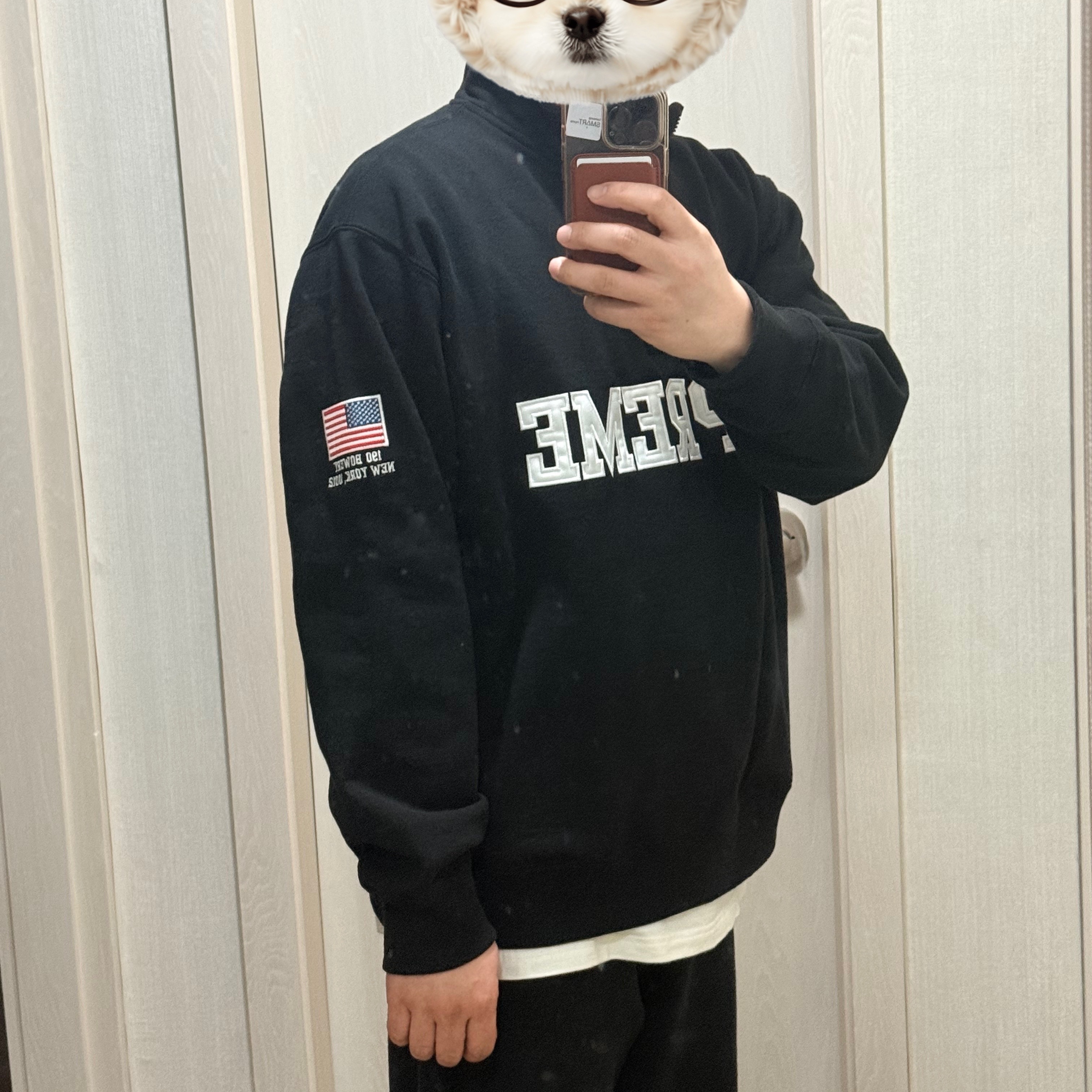 Supreme Shop Flag Half Zip Pullover Black New York - 26SS 착용 스타일 - 2