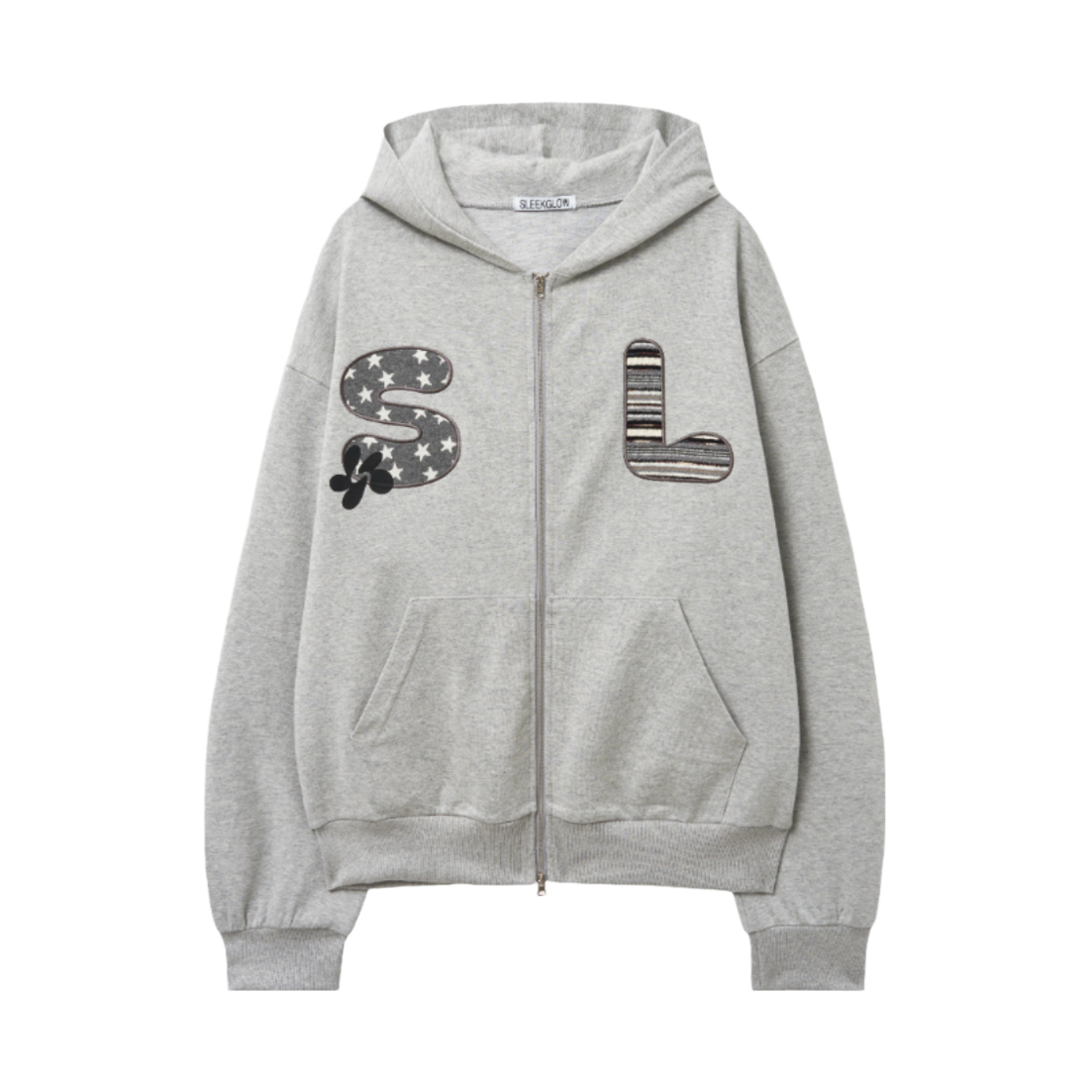 슬릭글로우 SLGW 패치 투웨이 후드 집업 그레이(SLEEKGLOW SLGW Patch Two-Way Hooded Zip-Up Gray)
