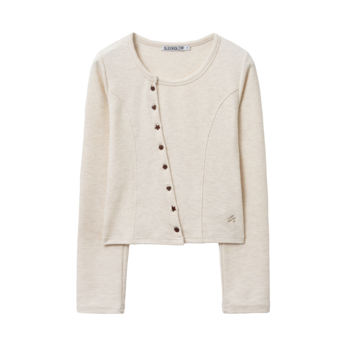 슬릭글로우 언발란스 버튼 니트 가디건 오트밀(SLEEKGLOW Asymmetrical Button Knit Cardigan Oatmeal)