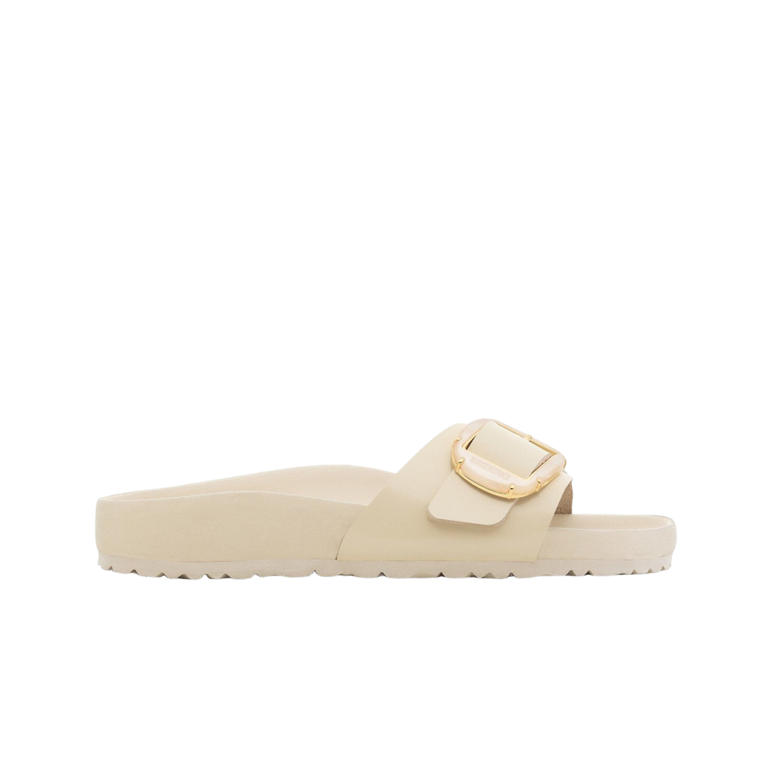 1030970 (W) Birkenstock Madrid Big Buckle Pearl Natural Leather Patent High Shine Ecru - Narrow