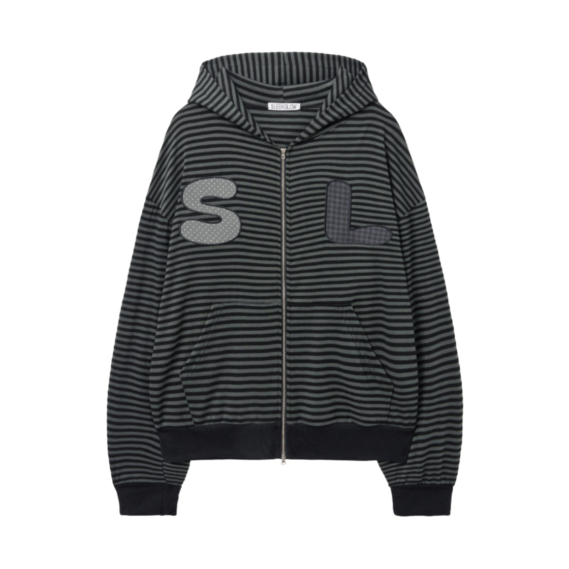 슬릭글로우 스트라이프 패치 투웨이 후드 집업 차콜(SLEEKGLOW Stripe Patch Two-Way Hooded Zip-Up Charcoal)