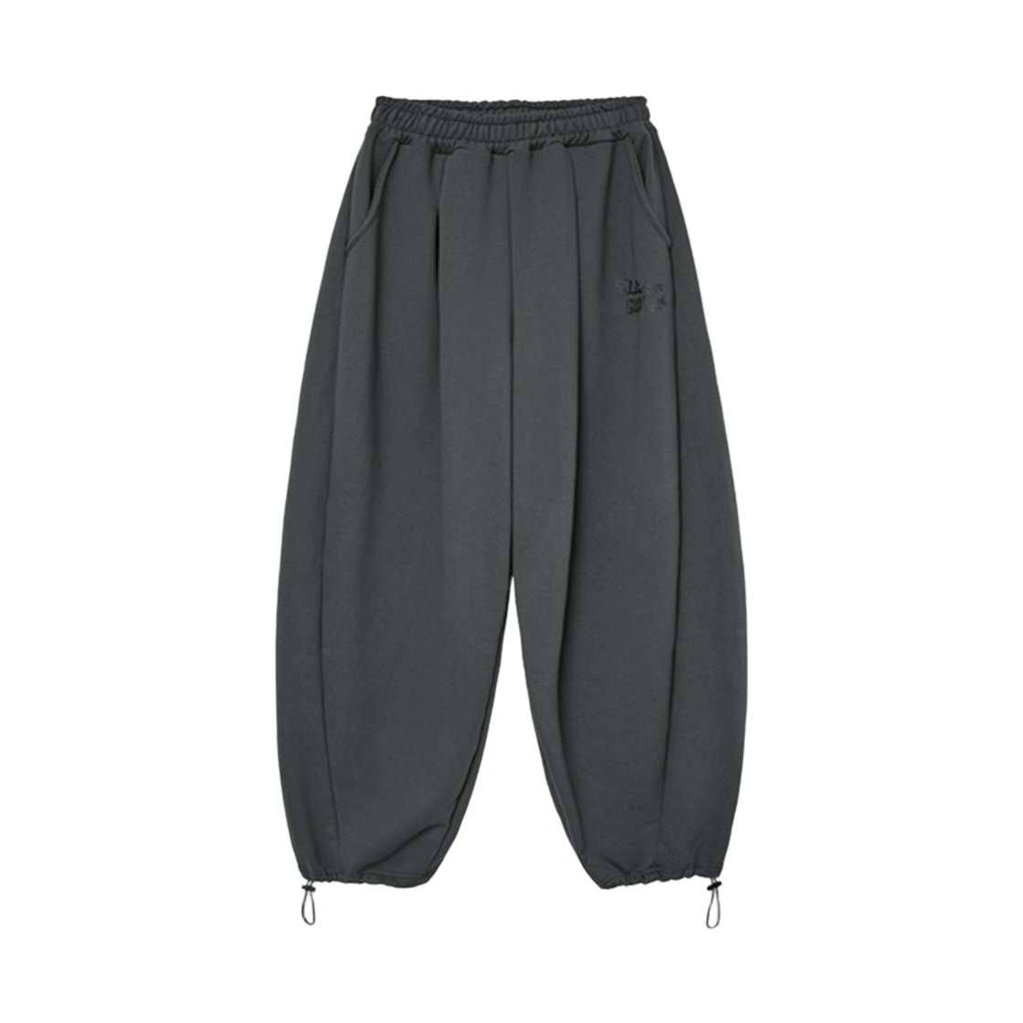 슬릭글로우 로고 핀턱 와이드 커브드 스웨트 팬츠 차콜(SLEEKGLOW  Logo Pintuck Wide Curved Sweat Pants Charcoal)