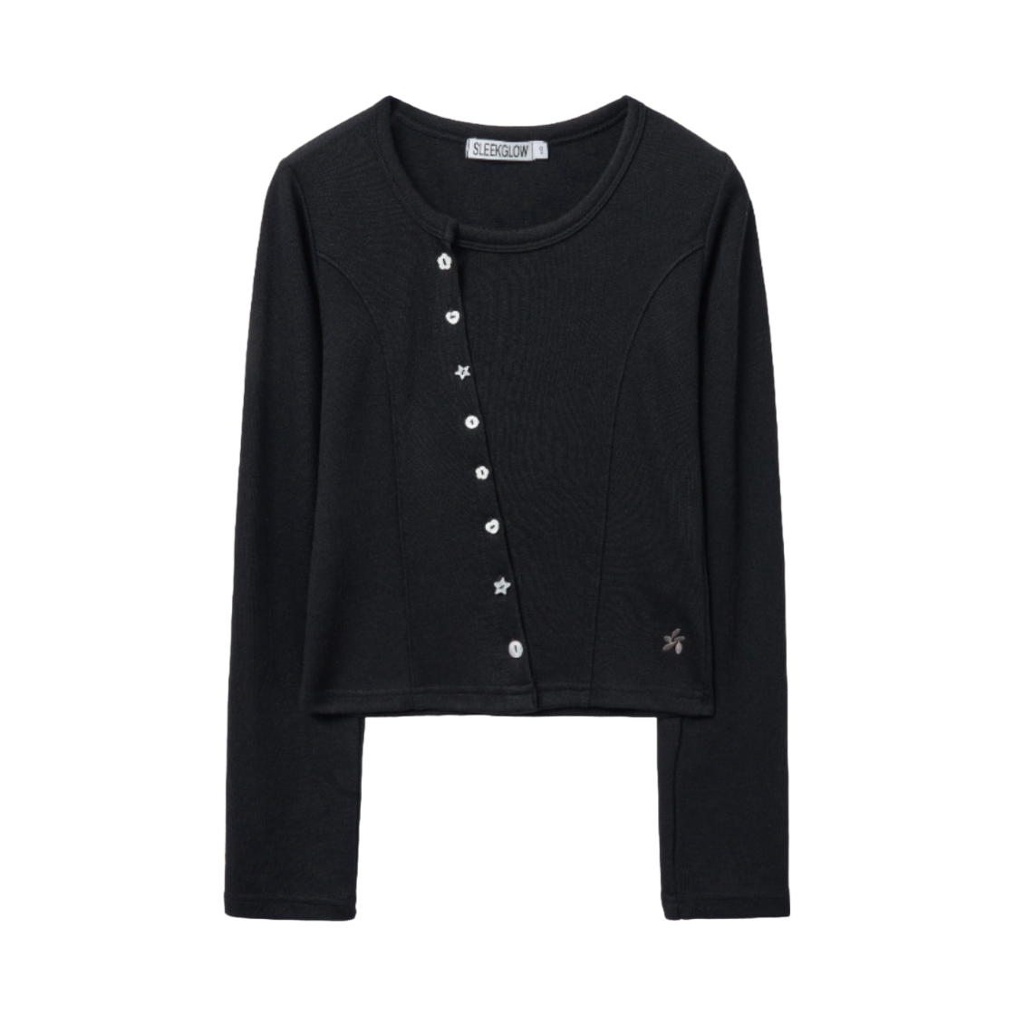 슬릭글로우 언발란스 버튼 니트 가디건 블랙(SLEEKGLOW Asymmetrical Button Knit Cardigan Black)