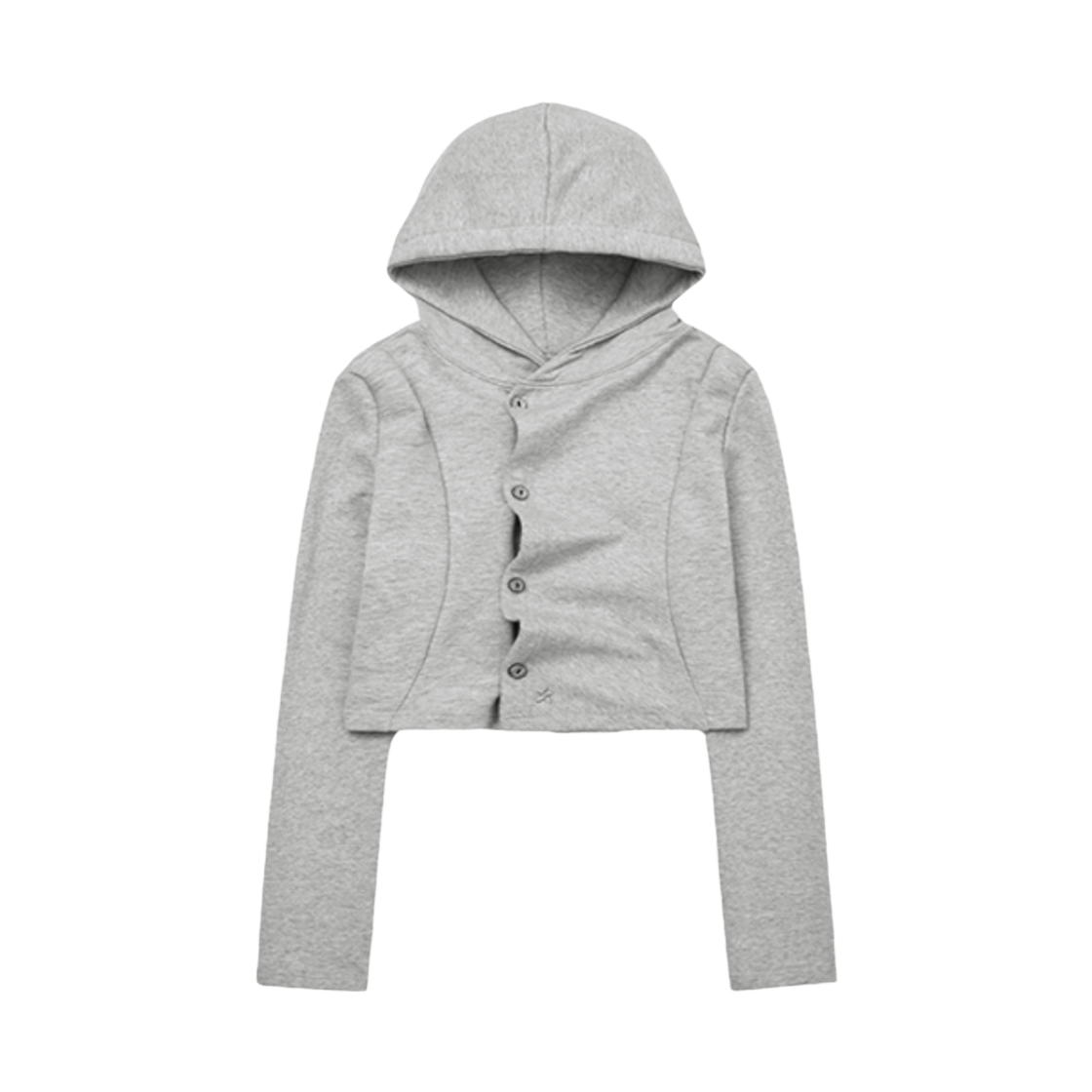 슬릭글로우 스몰 로고 사이드 버튼 셔링 후드 탑 그레이(SLEEKGLOW Small Logo Side Button Shirring Hood Top Gray) - 1