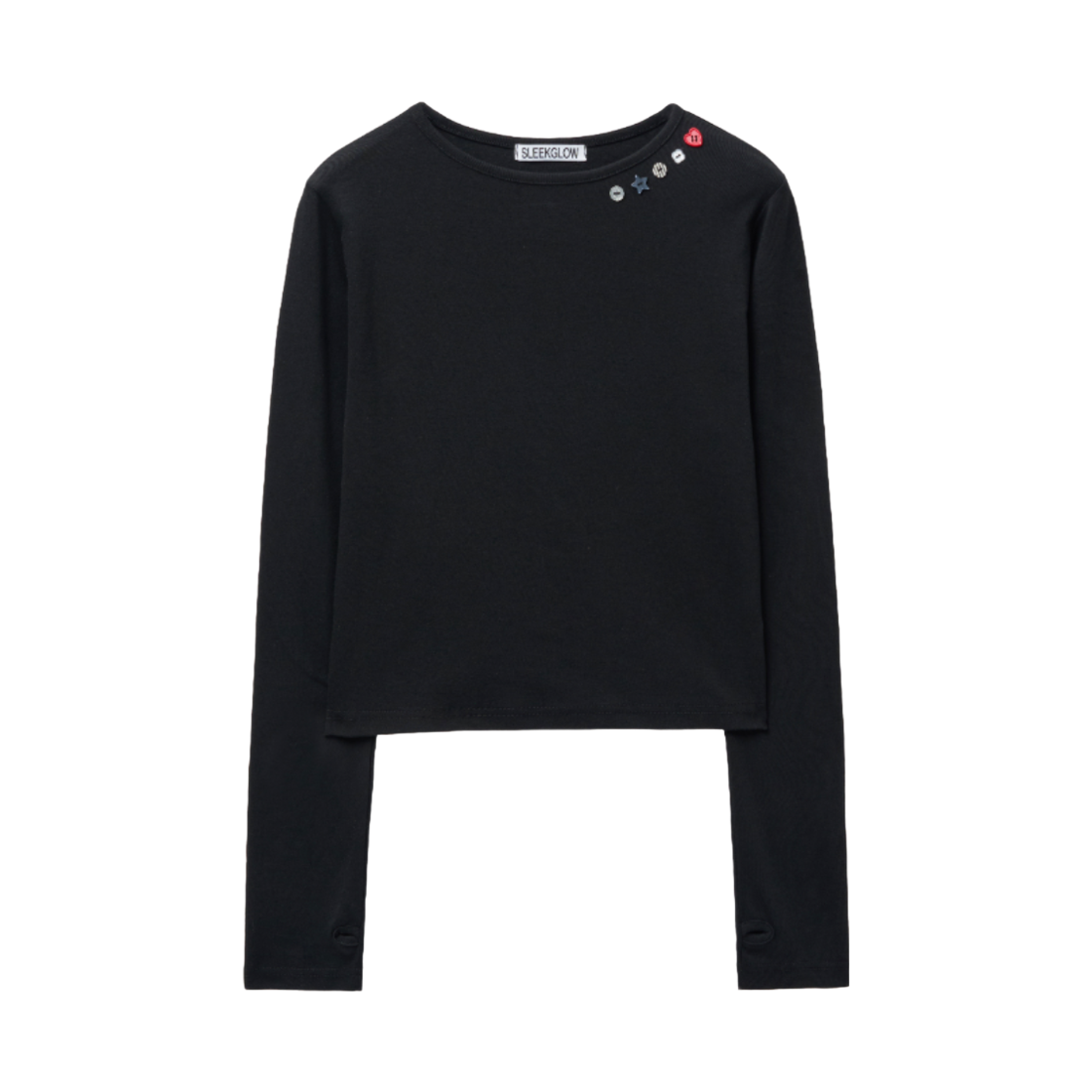 슬릭글로우 캔디 버튼 롱 슬리브 티셔츠 블랙(SLEEKGLOW Candy Button Long Sleeve T-Shirt Black)