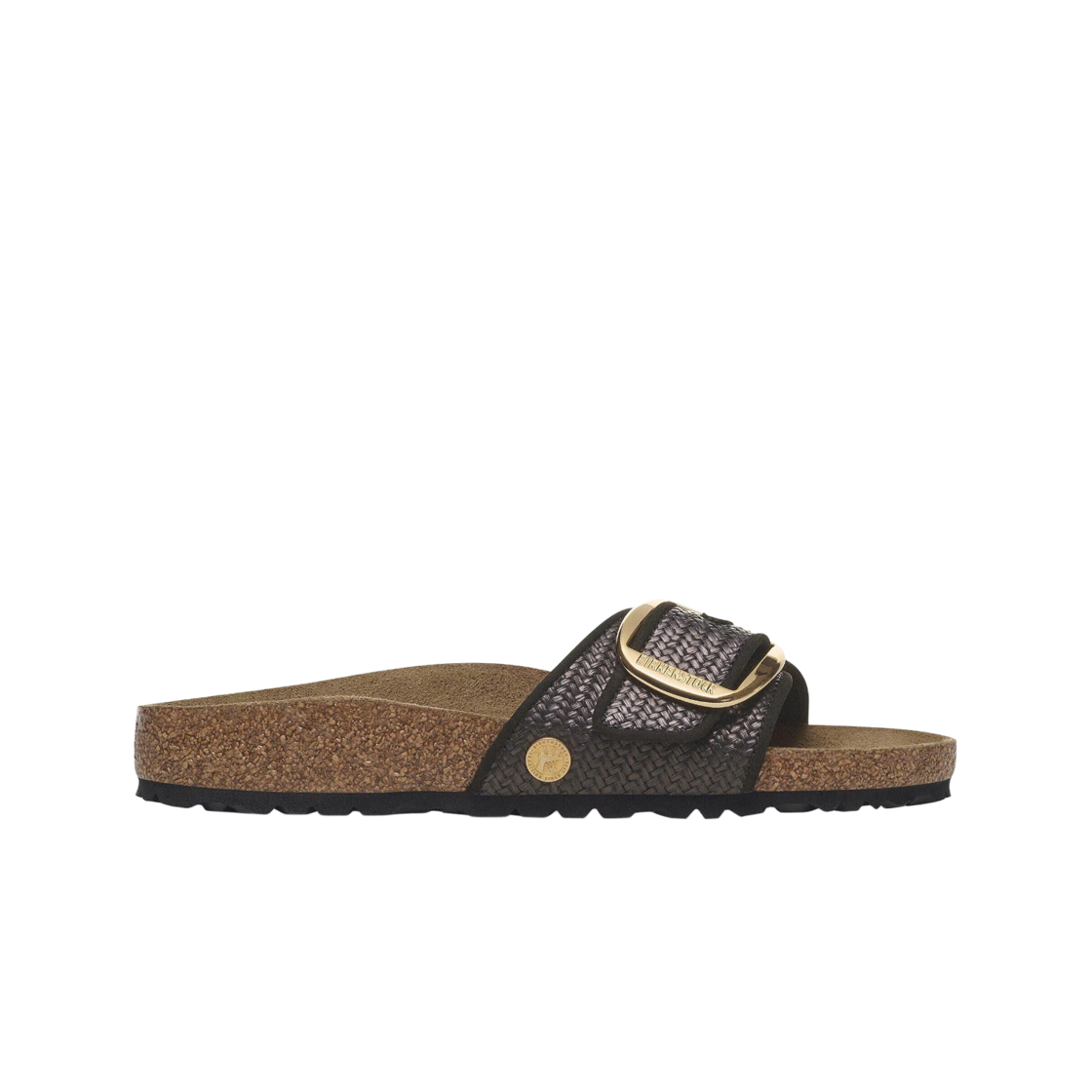 1029053 (W) Birkenstock Madrid Big Buckle Raffia Textile Raffia Black - Narrow