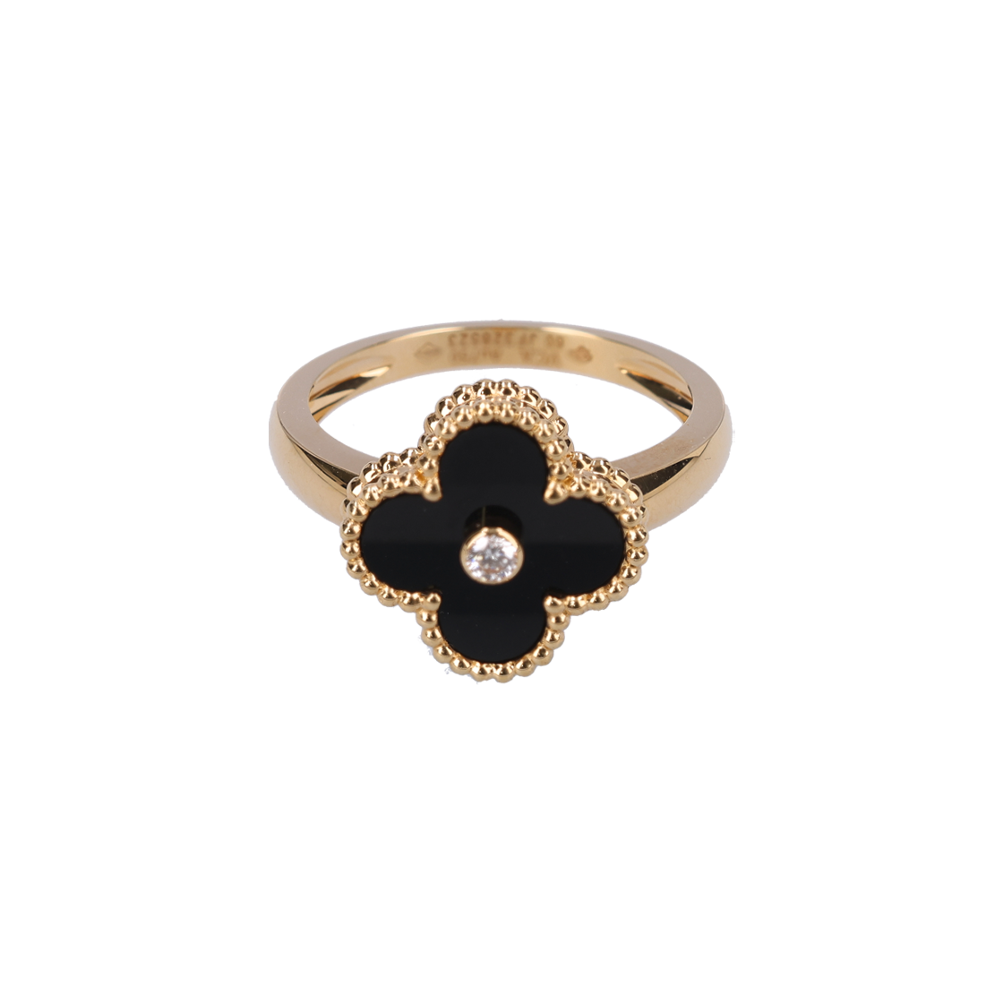 반클리프 VCARA410 빈티지 알함브라 링 18K 골드 & 오닉스 & 다이아몬드 60(Van Cleef & Arpels Vintage Alhambra Ring 18K Gold, Onyx & Diamond 60) - 1
