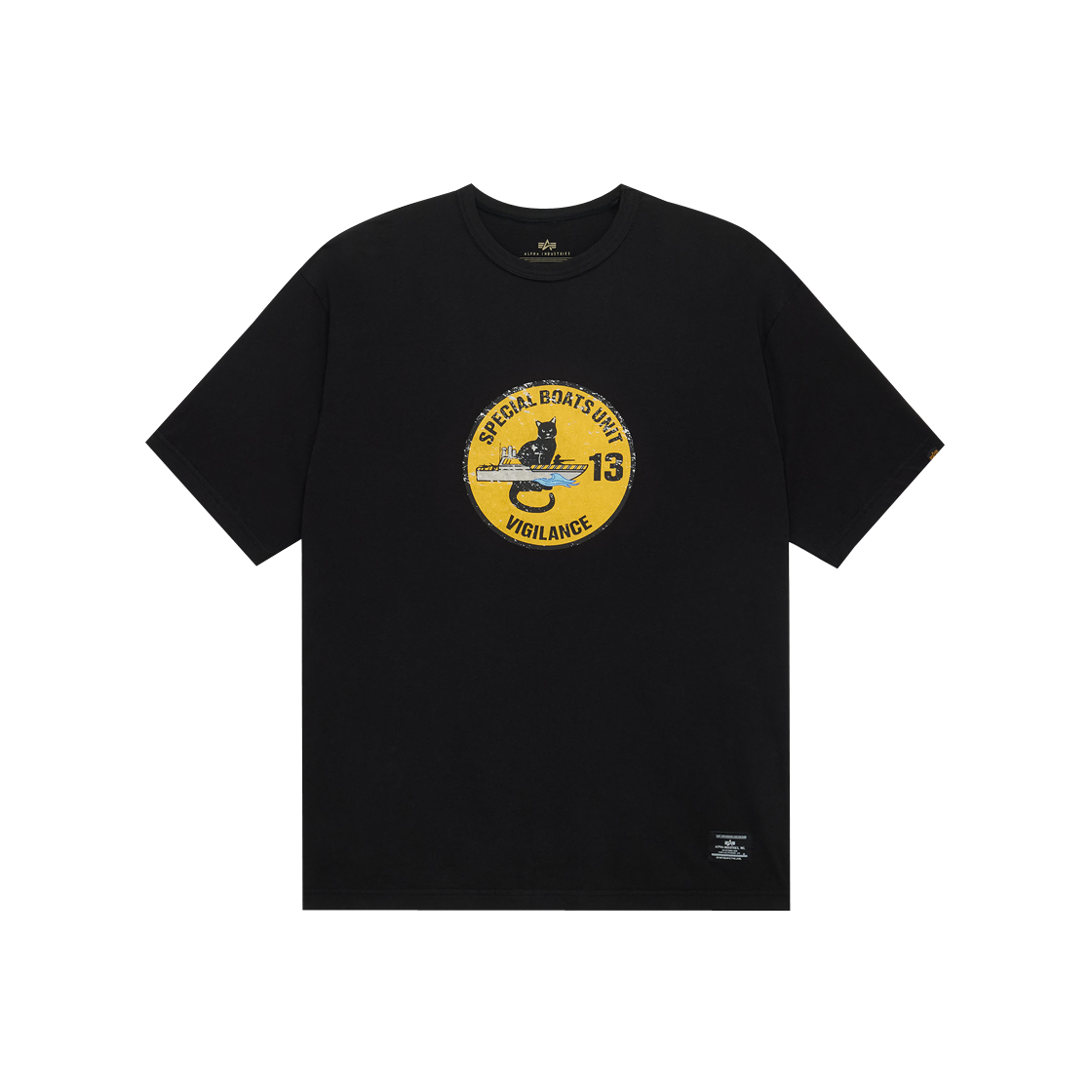 알파 인더스트리 릴랙스드 블랙 캣 티셔츠 블랙(ALPHA INDUSTRIES Relaxed Black Cat Tee Black)