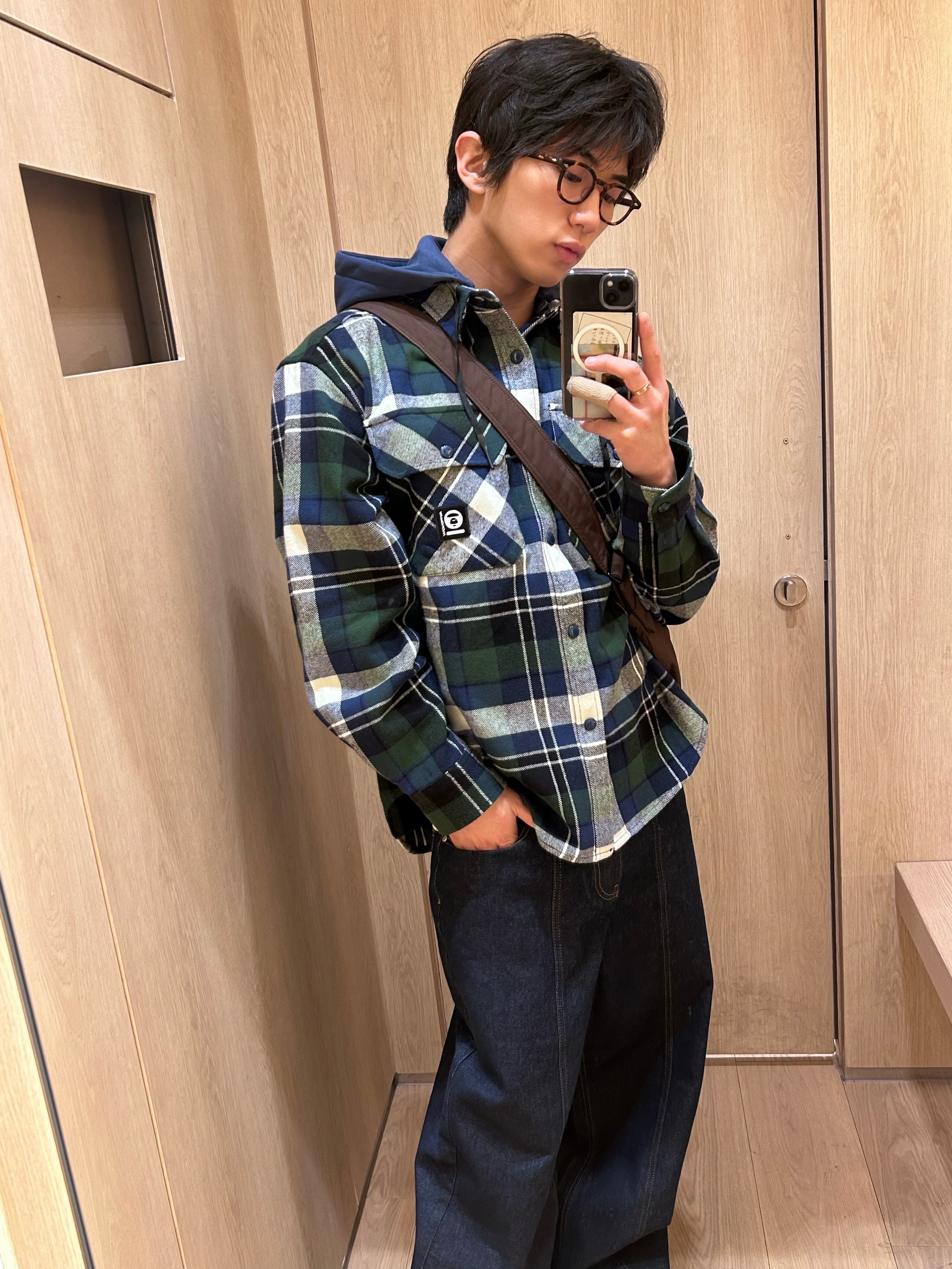 AAPE Now Long Sleeve Shirt Navy Green - 26SS 착용 스타일 - 1