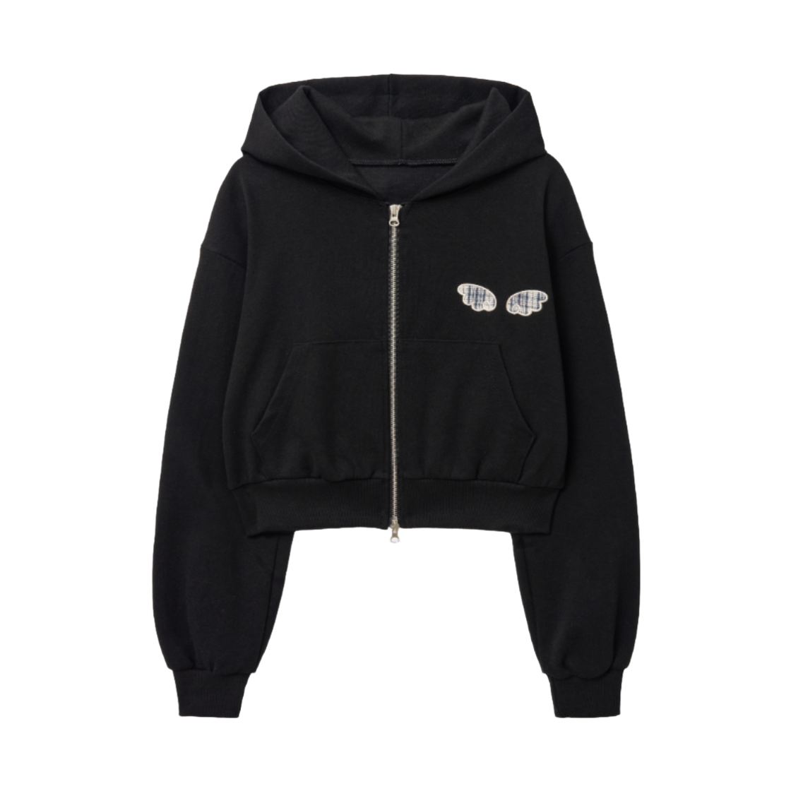 슬릭글로우 엔젤 아플리케 크롭 후드 집업 블랙(SLEEKGLOW Angel Applique Crop Hoodie Zip-Up Black)