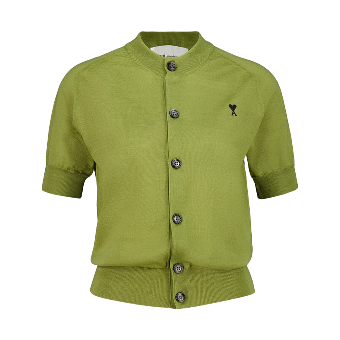 FKC387-KN0039-A091 (W) AMI de Coeur Wool Short Sleeve Cardigan Matcha Black