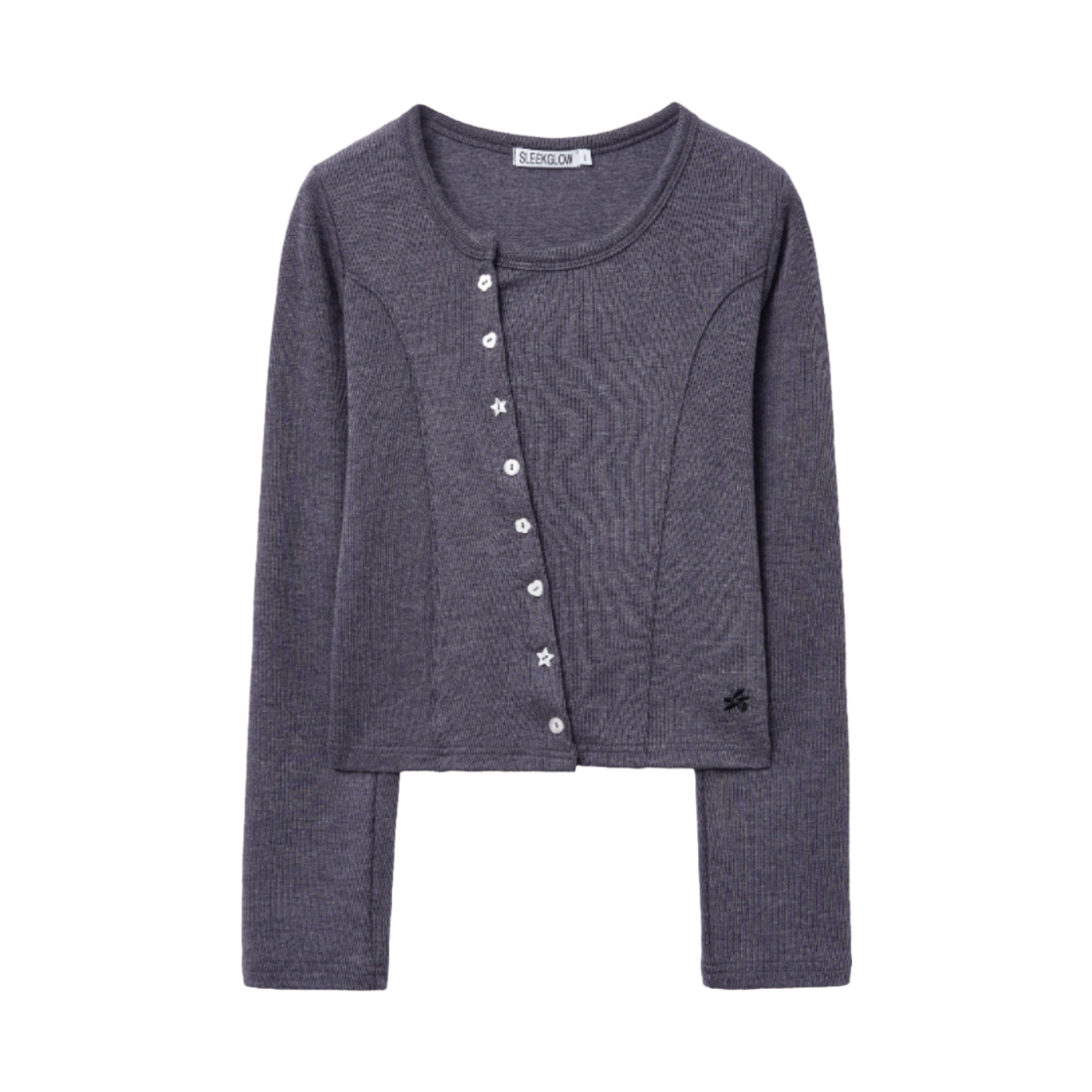 슬릭글로우 언발란스 버튼 니트 가디건 차콜(SLEEKGLOW Asymmetrical Button Knit Cardigan Charcoal)