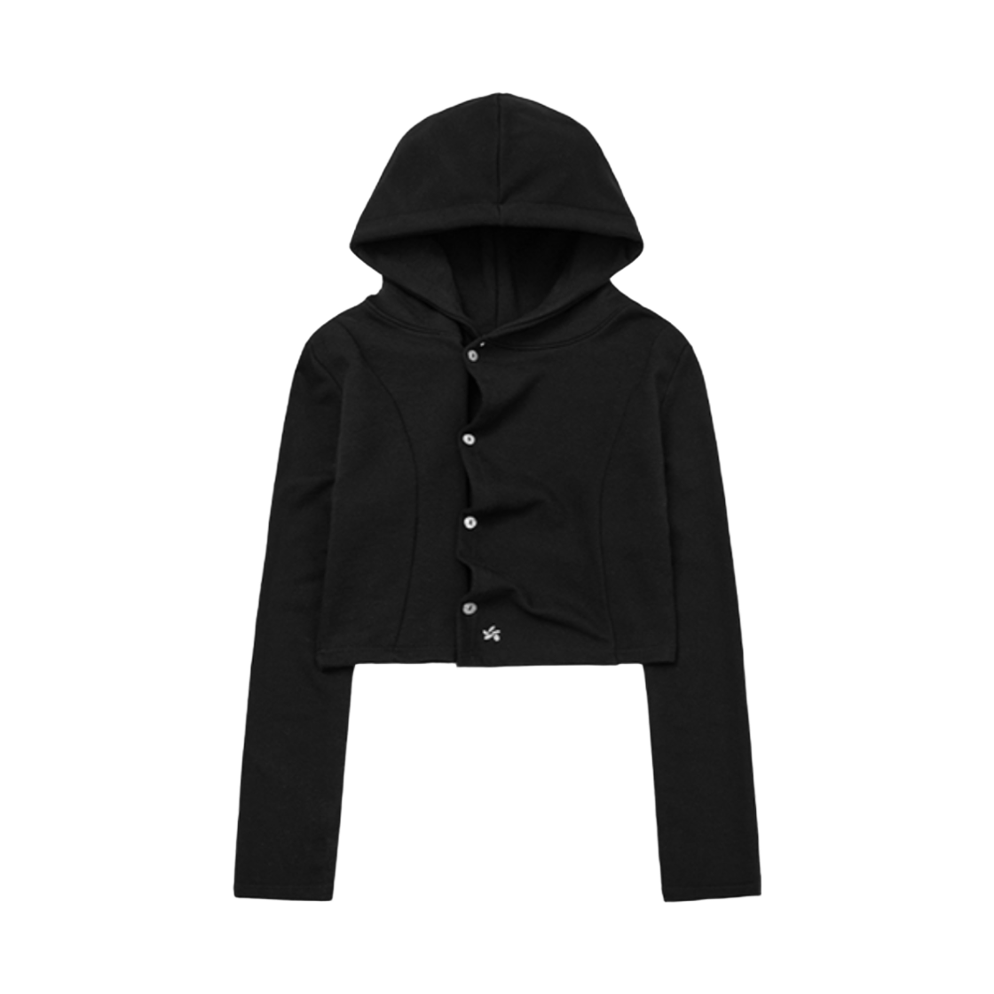 슬릭글로우 스몰 로고 사이드 버튼 셔링 후드 탑 블랙(SLEEKGLOW Small Logo Side Button Shirring Hood Top Black) - 2