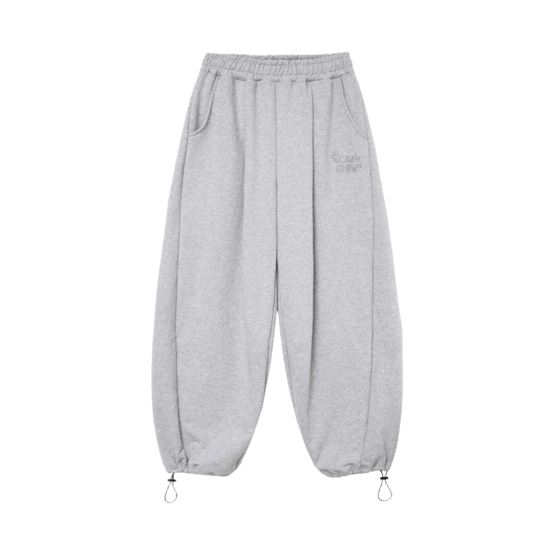 슬릭글로우 로고 핀턱 와이드 커브드 스웨트 팬츠 그레이(SLEEKGLOW Logo Pintuck Wide Curved Sweat Pants Gray)