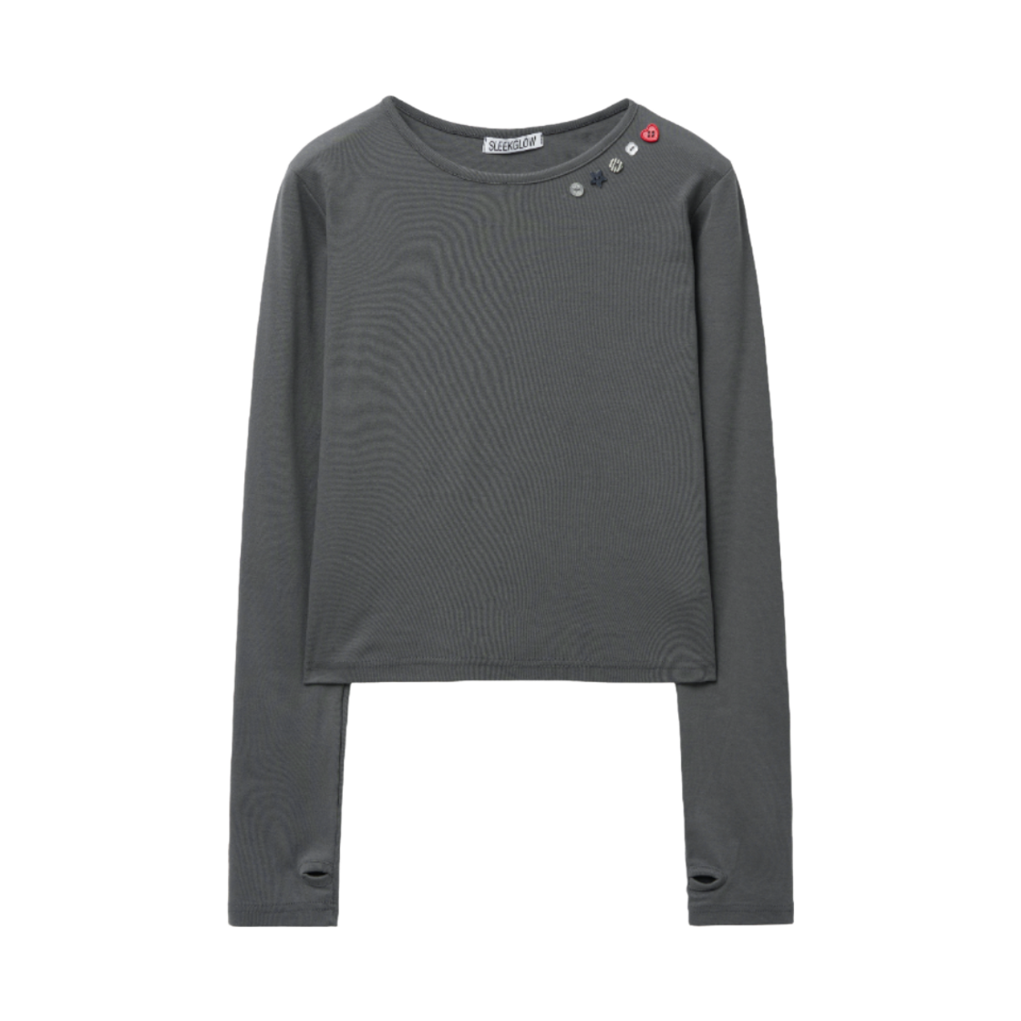 슬릭글로우 캔디 버튼 롱 슬리브 티셔츠 차콜(SLEEKGLOW Candy Button Long Sleeve T-Shirt Charcoal) - 1