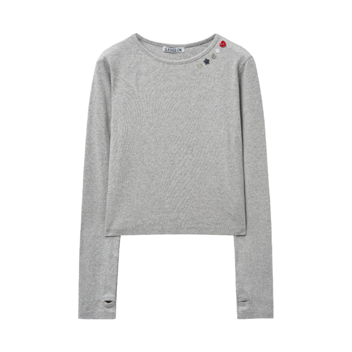 슬릭글로우 캔디 버튼 롱 슬리브 티셔츠 그레이(SLEEKGLOW Candy Button Long Sleeve T-Shirt Gray)
