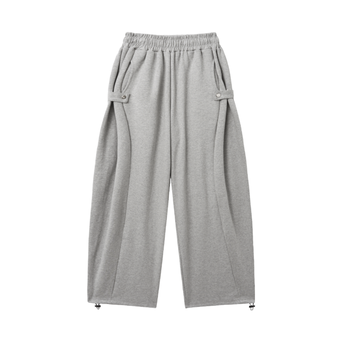 슬릭글로우 스냅 사이드 턱 와이드 스웨트 팬츠 그레이(SLEEKGLOW Snap Side Tuck Wide Sweat Pants Gray)