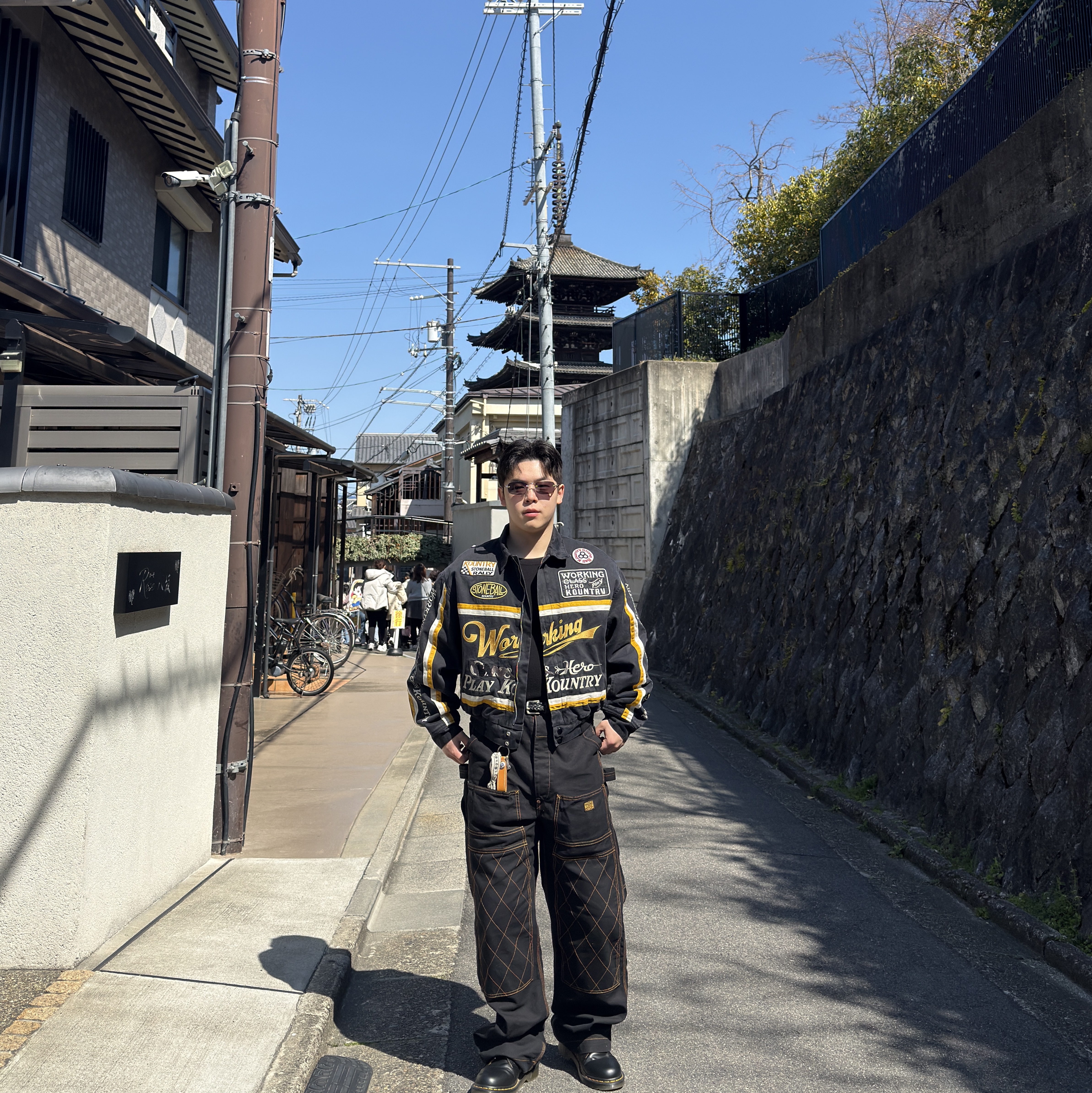 Kapital Chino Ad Racing Drizzler Jacket Black, Kapital Thin Canvas Lumber Pants Black 착용 스타일 - 2