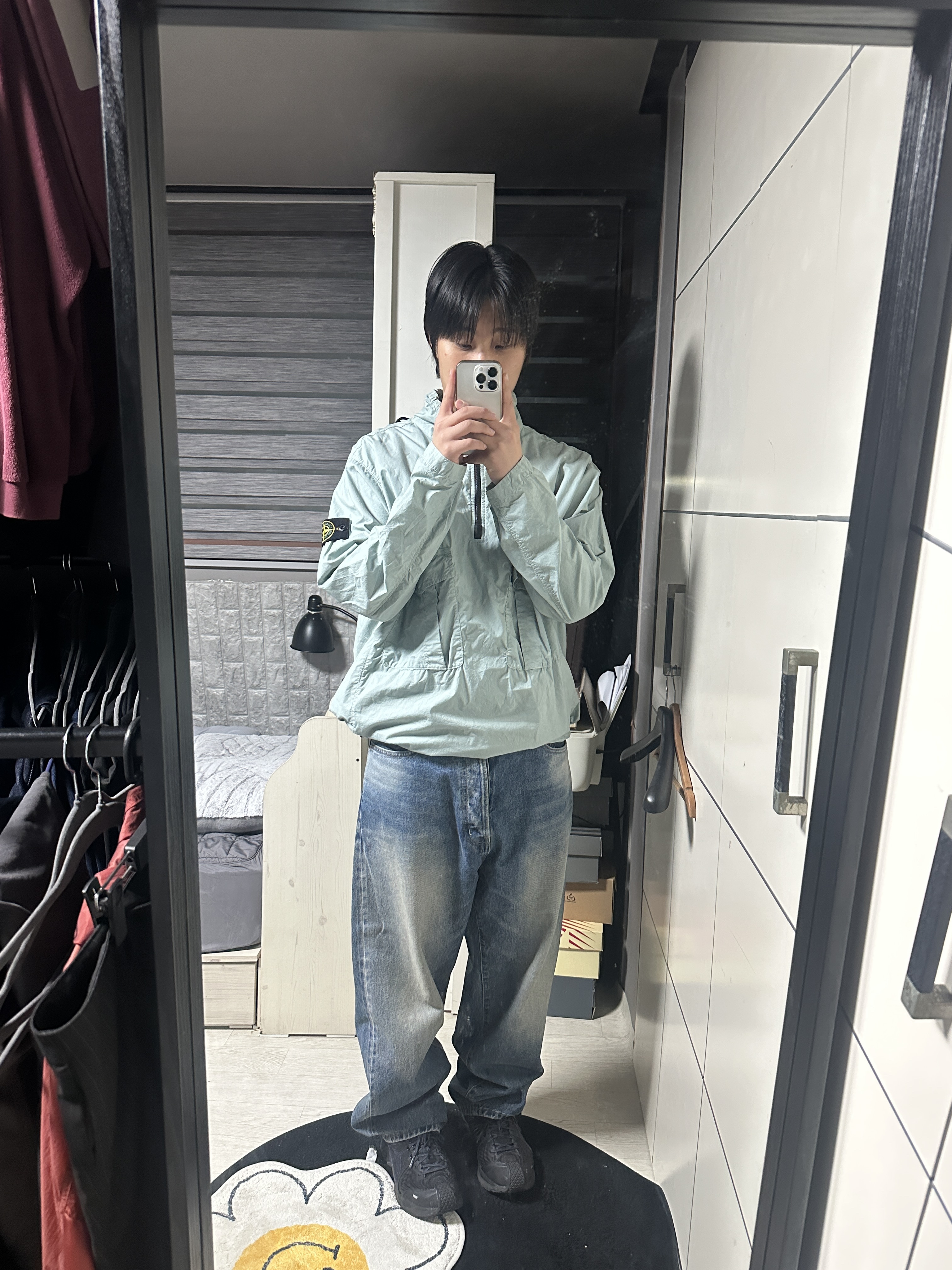 Stone Island 10705 Light Cotton Canvas Garment Dyed Half Zipper Anorak Sky Blue - 23SS, Asics x Kiko Kostadinov Gel-Kiril 3 Black Deep Blue 착용 스타일 - 4