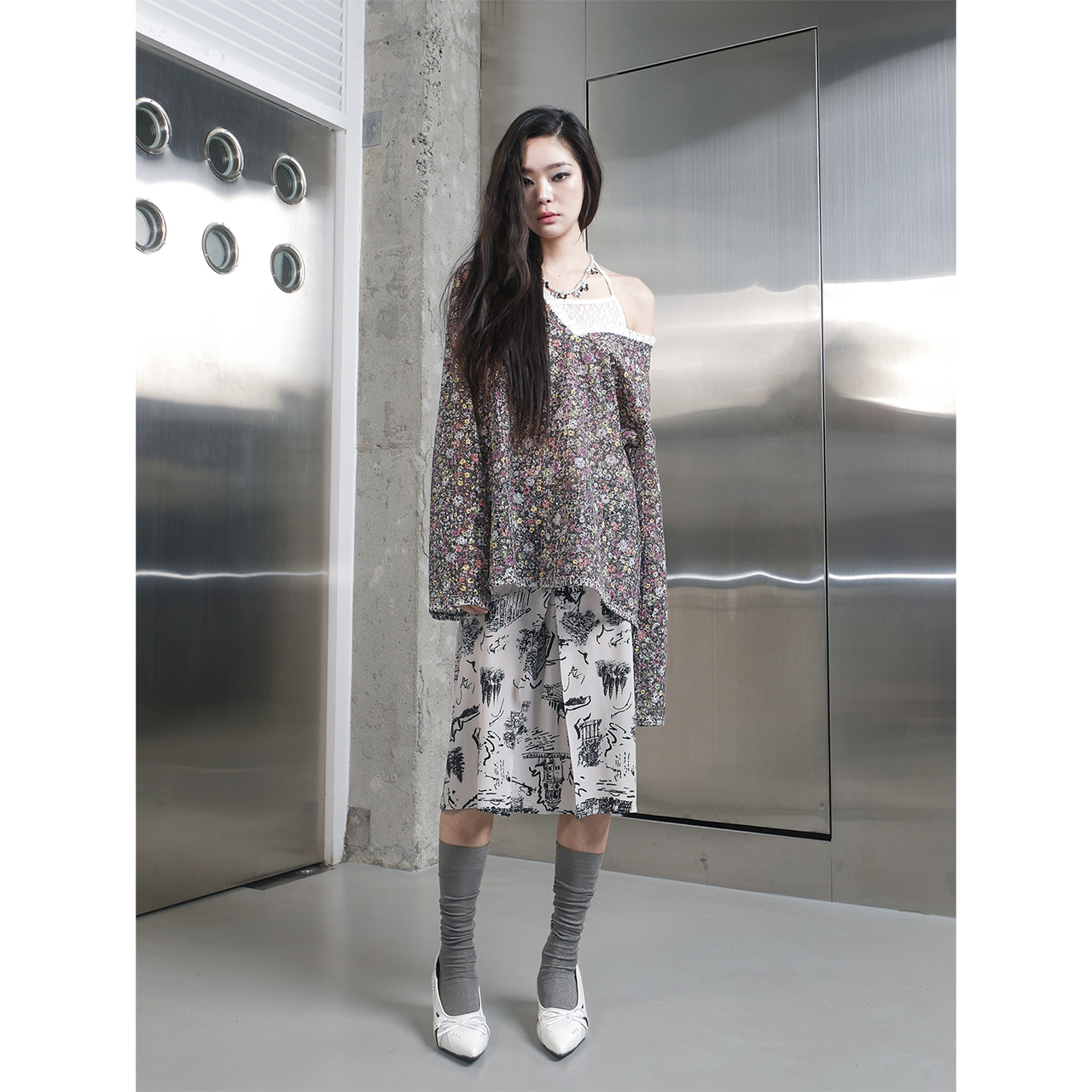 스틸레써디 드로잉 지퍼 스커트 아이보리(Still Lethardy Drawing Zipper Skirt Ivory) - 5