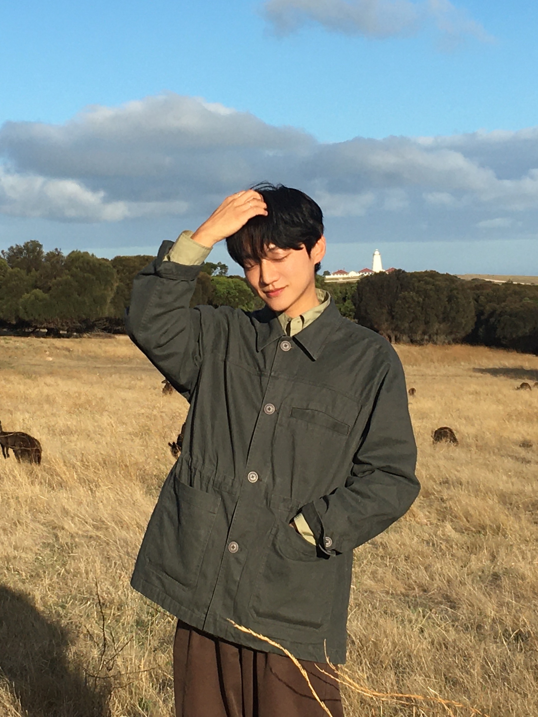 Noun Faded Chore Jacket Charcoal 착용 스타일 - 1
