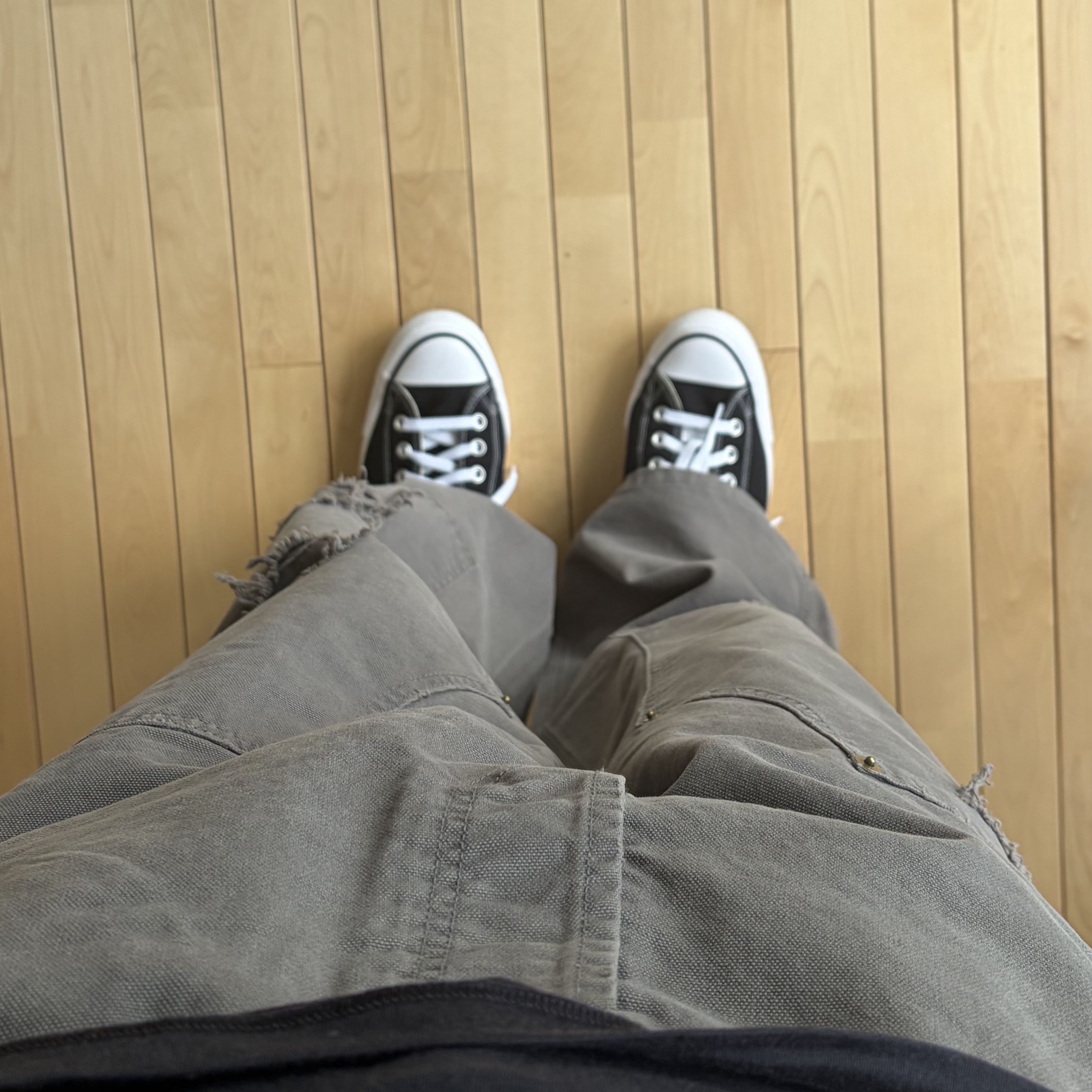 Undermycar Army Canvas Carpenter Pants Khaki Gray 착용 스타일 - 2
