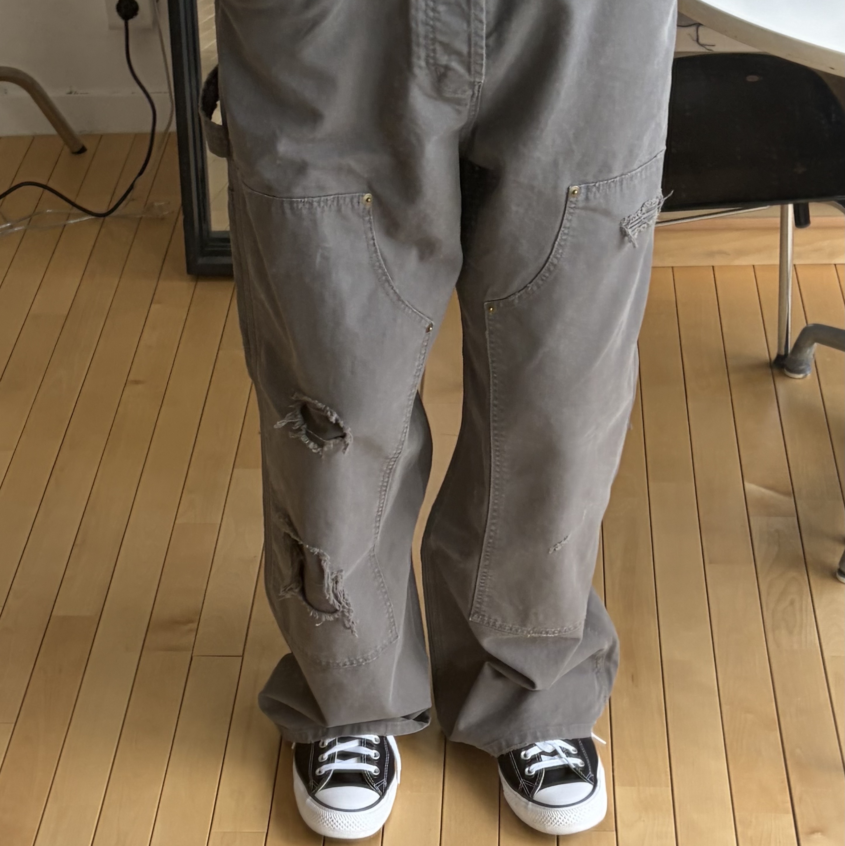 Undermycar Army Canvas Carpenter Pants Khaki Gray 착용 스타일 - 3
