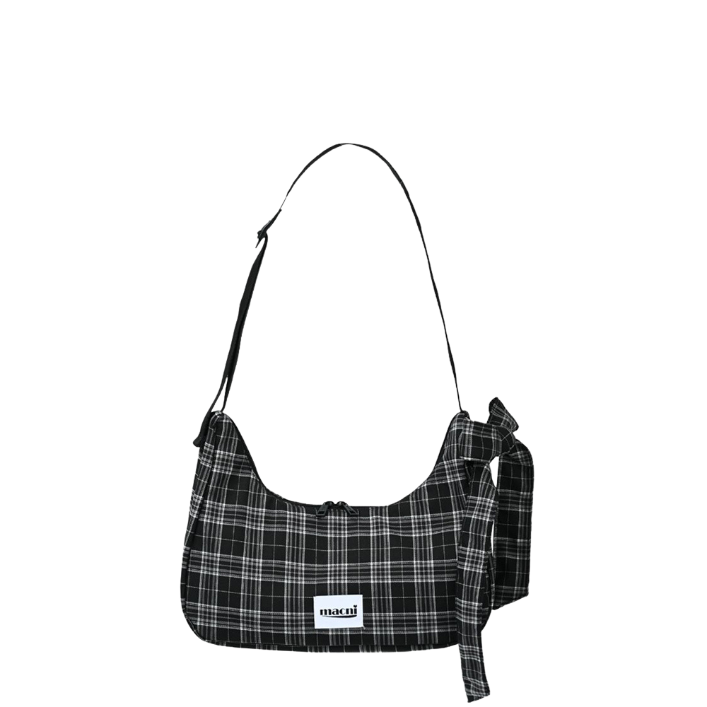 마크니 리본 크레센트 크로스백 블랙 체크(MACNI Ribbon Crescent Cross Bag Black Check)