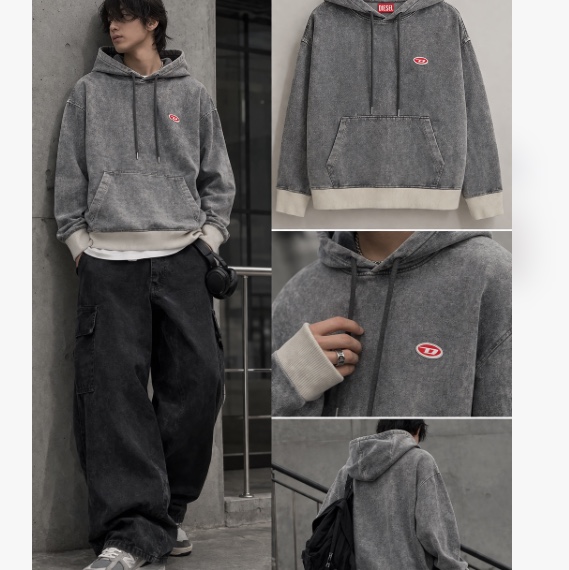 Diesel D-Um-Rib Track Denim Hoodie Grey 착용 스타일