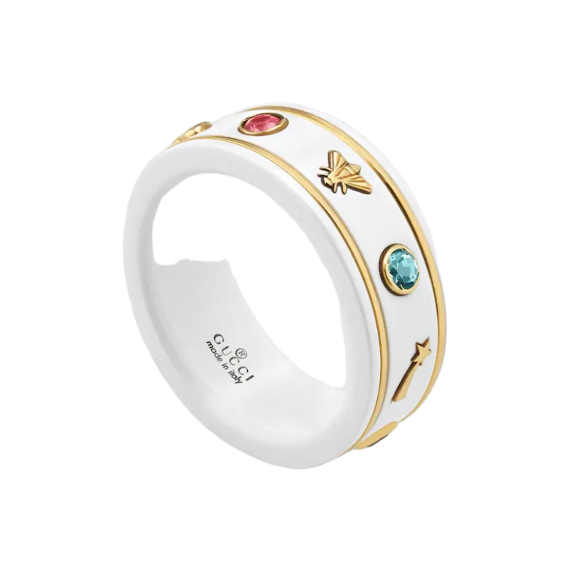 구찌 젬스톤 아이콘 링 18K 옐로우 골드 화이트(Gucci Icon Ring with Gemstones 18K Yellow Gold White) - 3