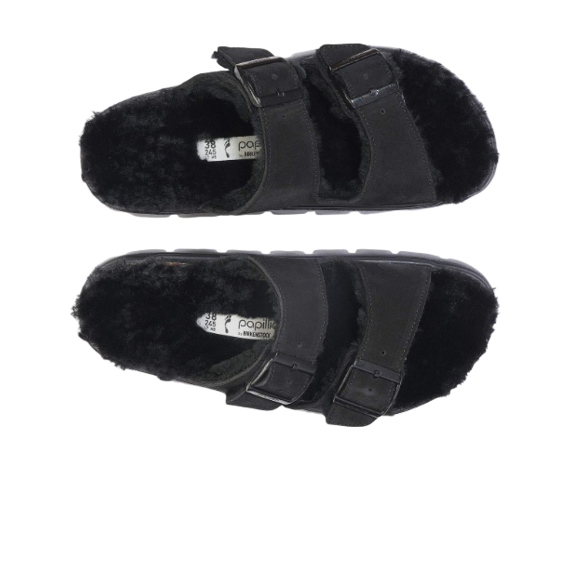 (W) 버켄스탁 아리조나 파필리오 청키 셔링 스웨이드 레더 블랙 - 내로우((W) Birkenstock Arizona Papillio Chunky Shearling Suede Leather Black - Narrow) - 2