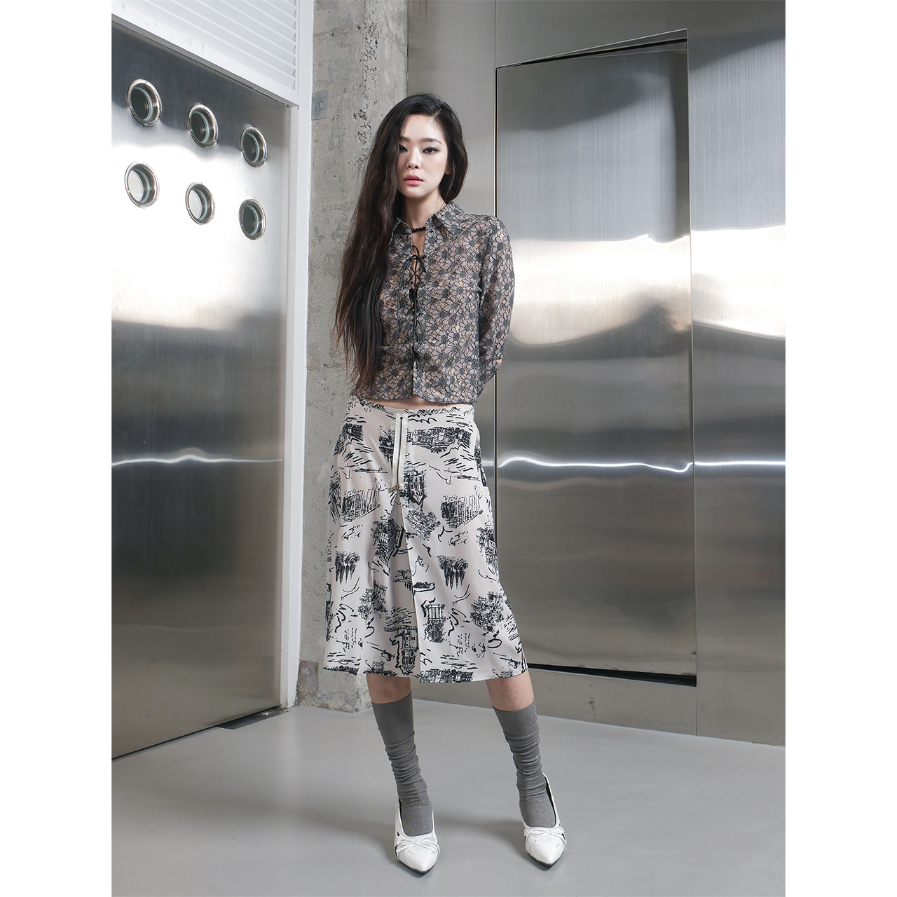 스틸레써디 드로잉 지퍼 스커트 아이보리(Still Lethardy Drawing Zipper Skirt Ivory) - 4