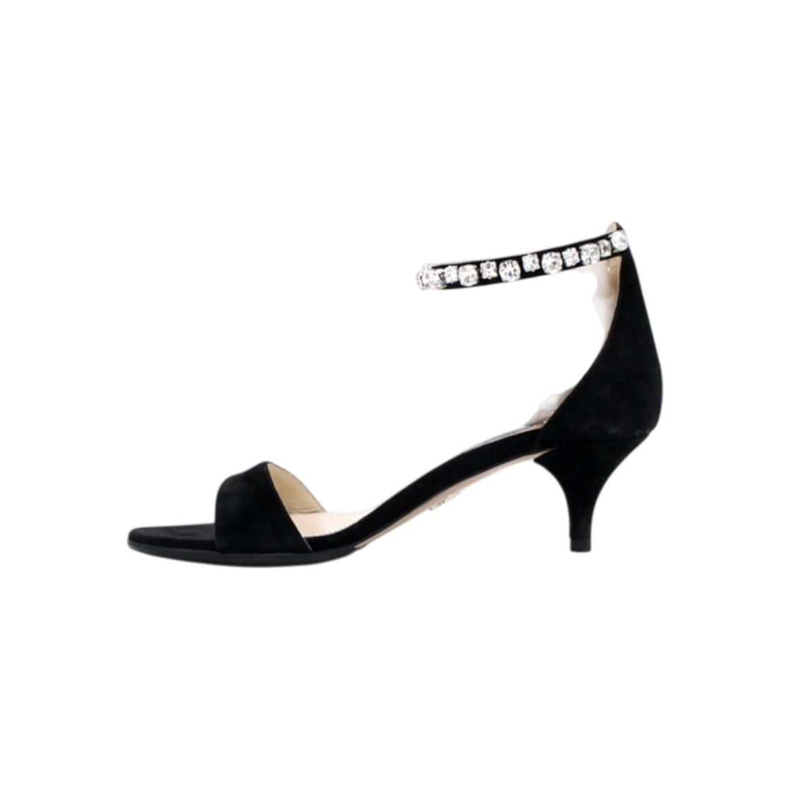 프라다 블랙 스웨이드 오픈토 크리스탈 메리제인 여성 구두aa61783(Prada Black Suede Crystal Open-Toe Mary Jane Heels)