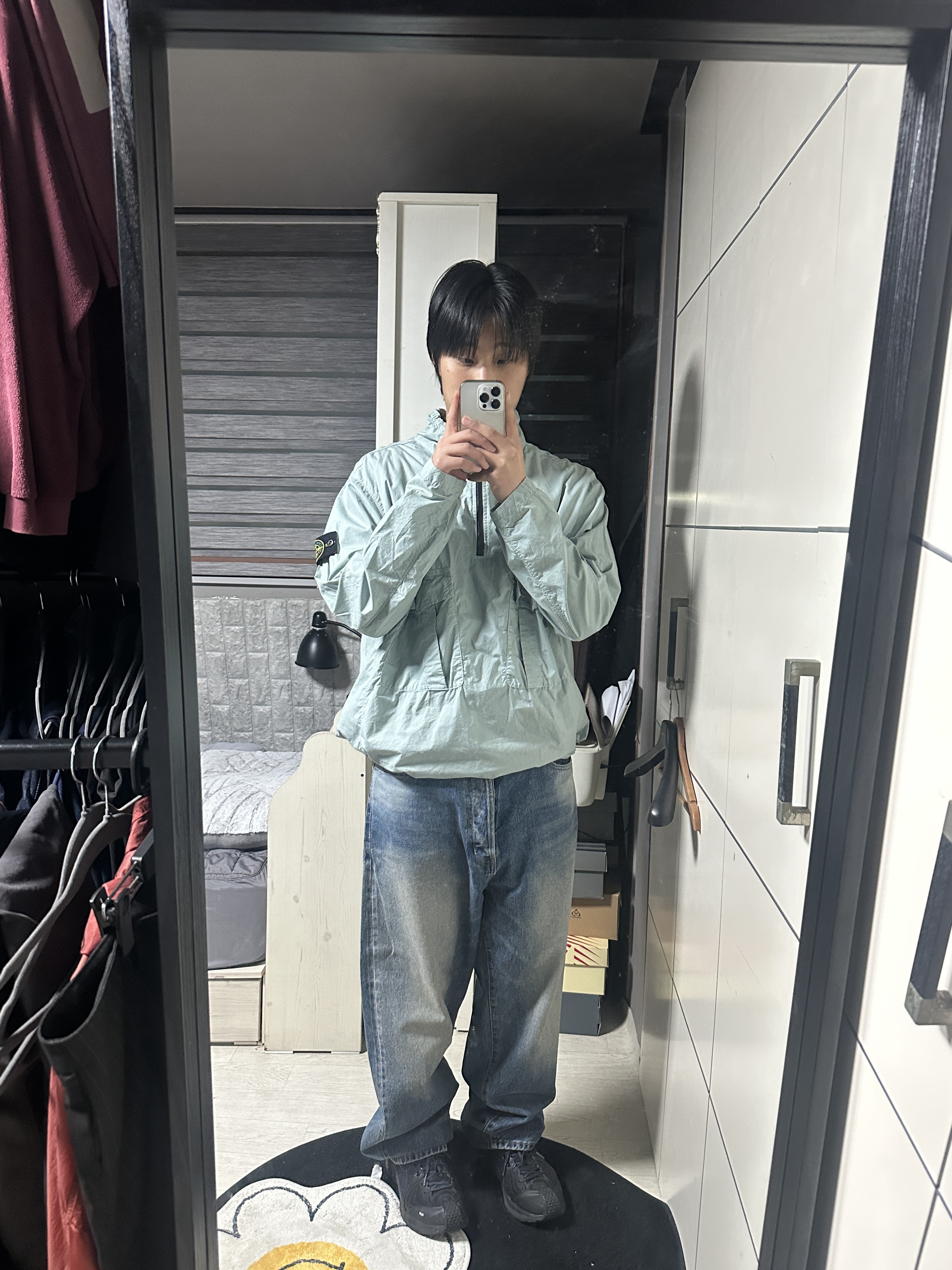 Stone Island 10705 Light Cotton Canvas Garment Dyed Half Zipper Anorak Sky Blue - 23SS, Asics x Kiko Kostadinov Gel-Kiril 3 Black Deep Blue 착용 스타일 - 3