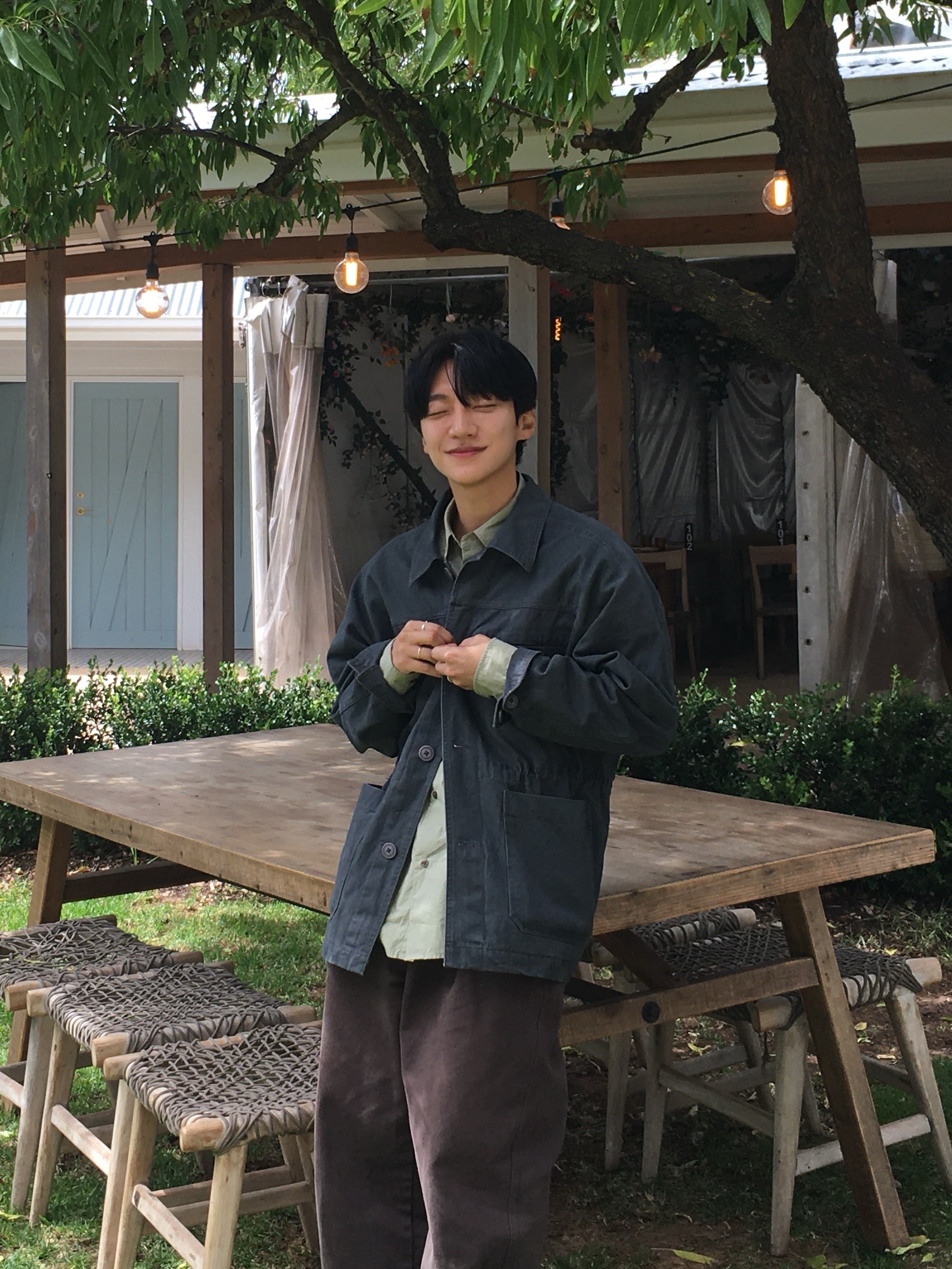 Noun Faded Chore Jacket Charcoal 착용 스타일 - 4